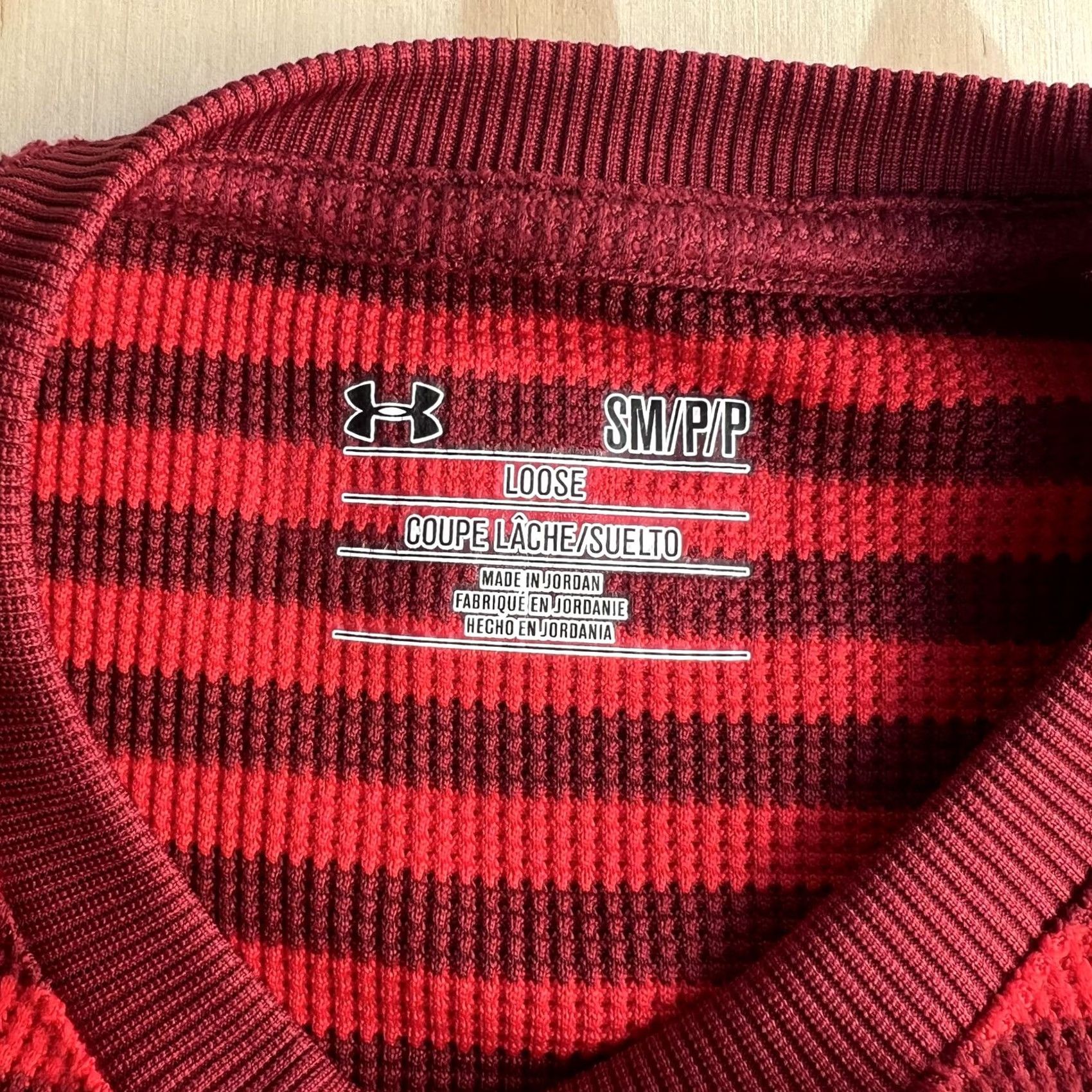 Under Armour Under Armour Shirt Mens Small Red Striped Waffle Knit Long Sleeve Loose Fit Size US S / EU 44-46 / 1 - 3 Thumbnail
