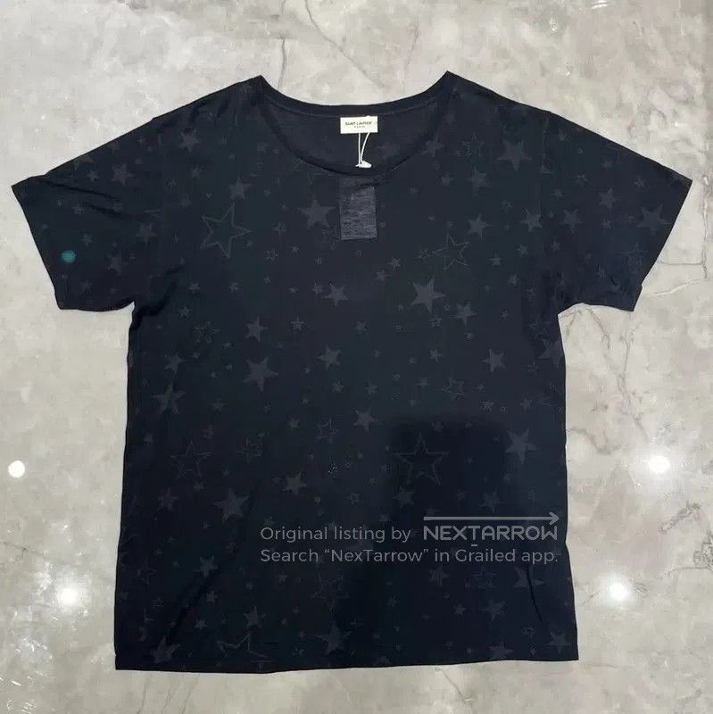 Yves Saint Laurent YSL Black Cotton Star Print Short Sleeve T-Shirt . Size L / US 10 / IT 46 - 1 Thumbnail