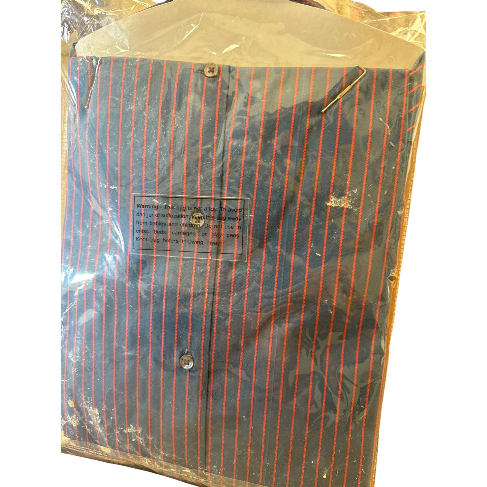 Designer Orange247 Mens Pinstriped Blue & Red Button-Up Long Sleeve S Size US L / EU 52-54 / 3 - 6 Thumbnail