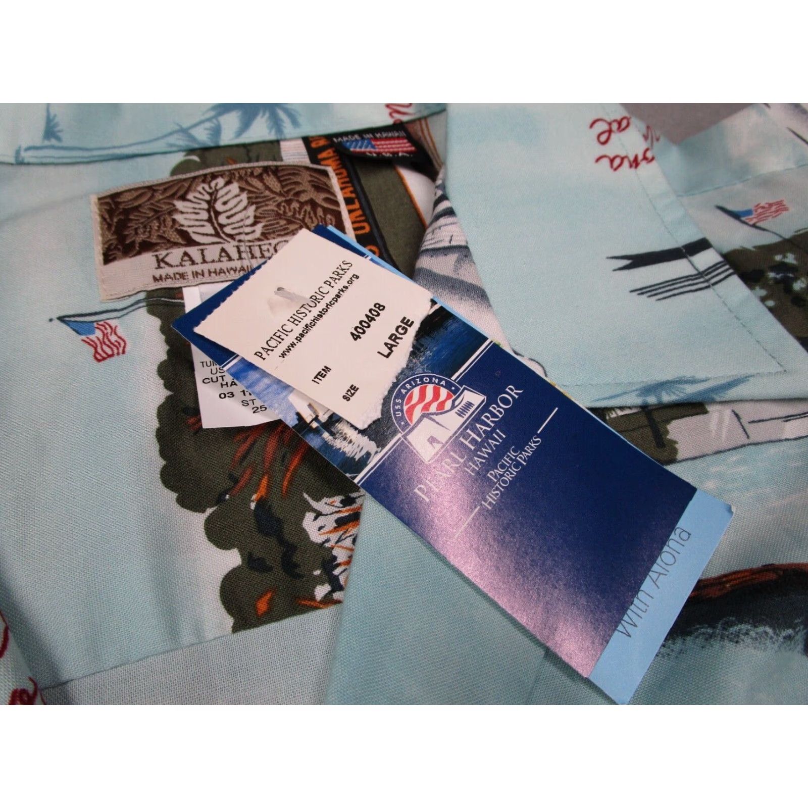 Vintage Kalaheo Shirt Large Blue Button Up AOP Pearl Harbor Made in Hawaiian Tiki Mens Regular Short Sleeve Cotton Size US L / EU 52-54 / 3 - 3 Thumbnail