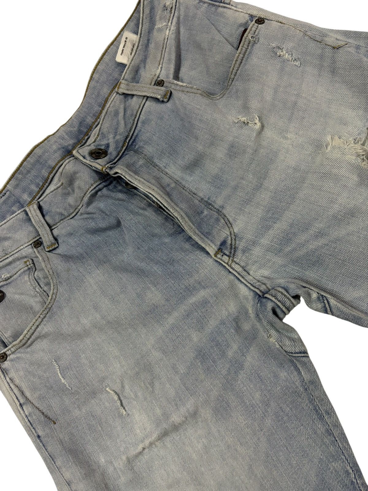 G-Star Vintage G-Star Raw Light Wash Distressed Curved Jeans Size US 34 / EU 50 - 4 Thumbnail