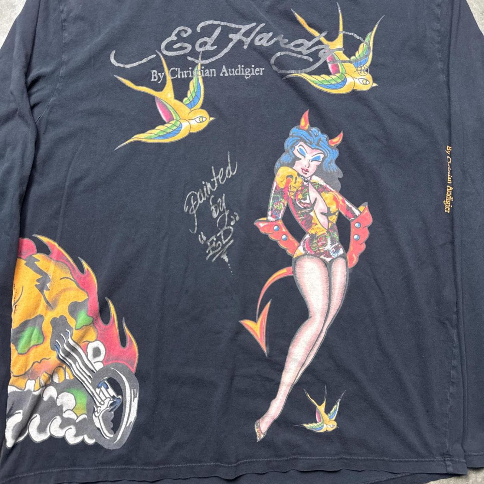 Ed Hardy Ed Hardy Vintage Long Sleeve Multiple Y2k Graphic T-Shirt Size US XL / EU 56 / 4 - 3 Thumbnail