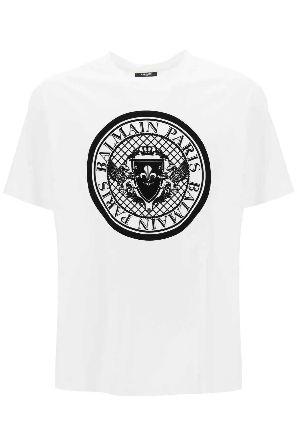 Image of Balmain O1S22I1N0224 Flocked Coin Print T-Shirt In White, Men's (Size XL)