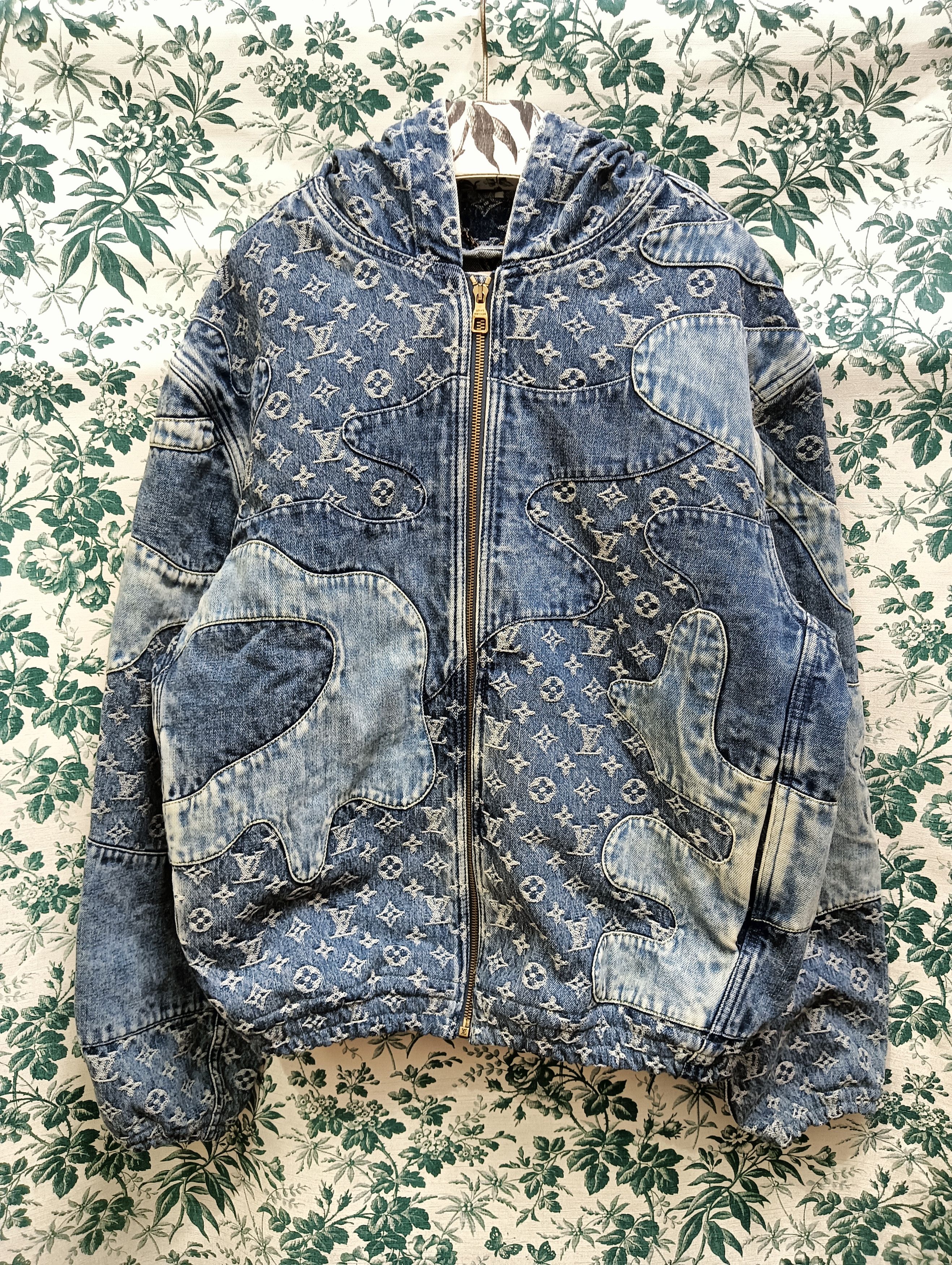 Pre-owned Louis Vuitton Monogram Patchwork Denim Hooded Jacket In Blue