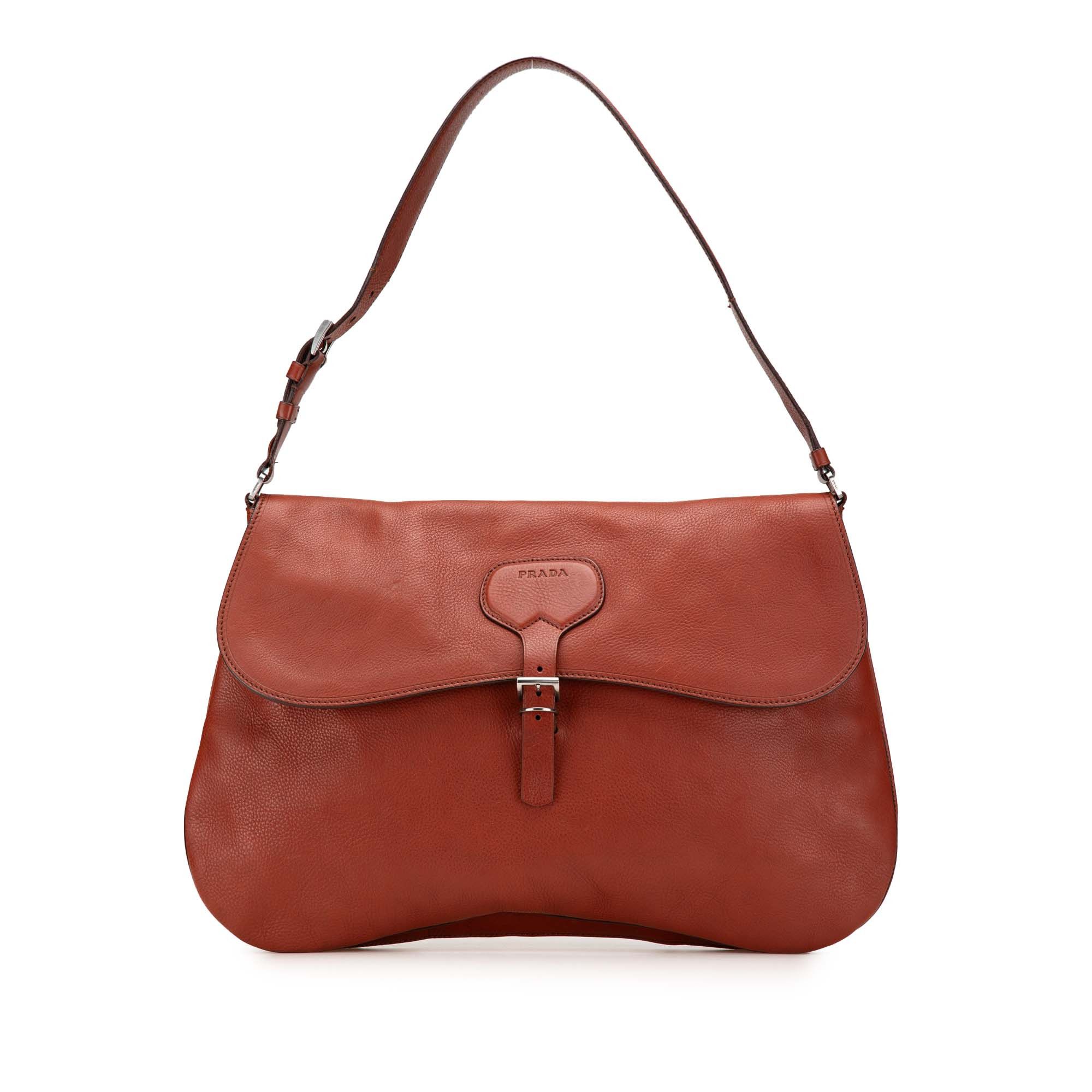 Prada Vitello Daino Flap Shoulder Bag in Red, Women's