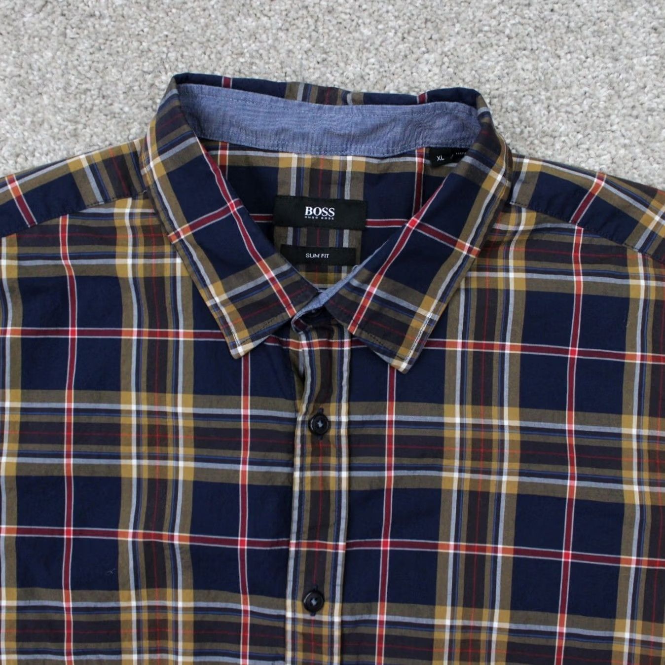Hugo Boss HUGO BOSS Shirt Mens XL Slim Fit Cotton Blue/Red/Yellow Button-Up L/S Plaid Size US XL / EU 56 / 4 - 6 Thumbnail