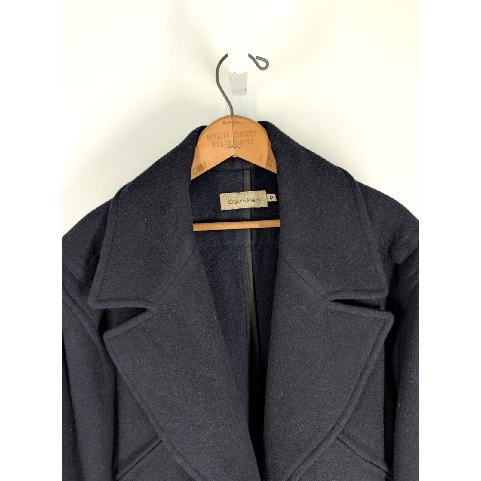 Calvin Klein VINTAGE Calvin Klein Collection Pea Coat 90s Y2K Wide Body Navy Blue M USA Wool Long Coat Womens CK 90s NYC USA Made Riri Zipper Oversized Size M / US 6-8 / IT 42-44 - 4 Thumbnail