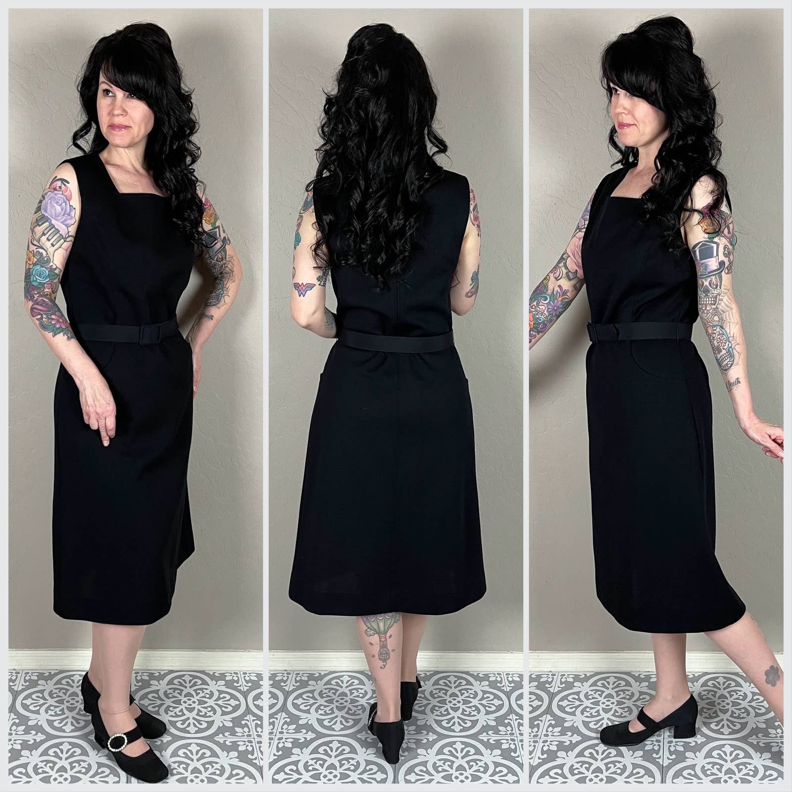 Vintage 1970s Black Sleeveless A-Line Dress