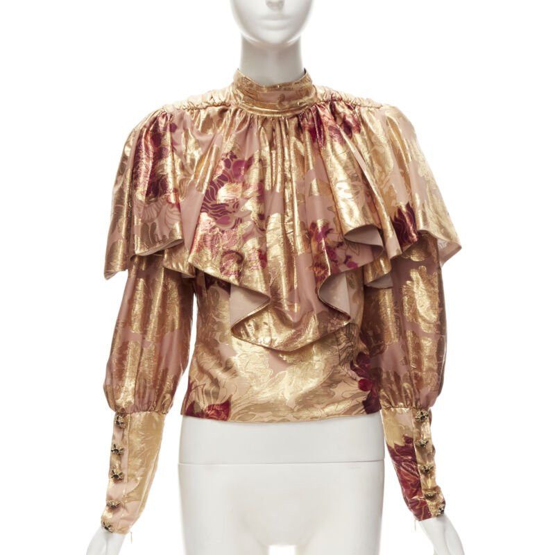 Other RAISA VANESSA rose gold foil jacquard rhinestone buttons Victorian top FR34 XS Size XS / US 0-2 / IT 36-38 - 1 Thumbnail