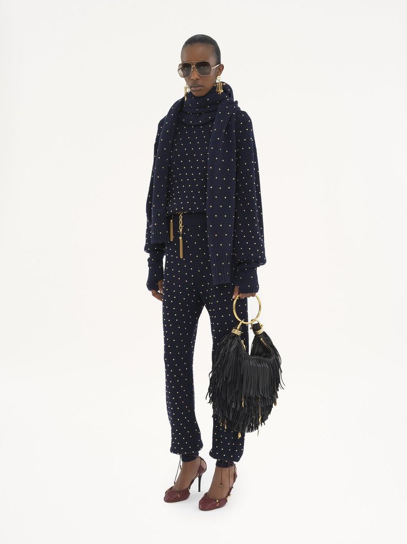 Chloe o1loc1c11125 Studded Crewneck Sweater in Navy Size M / US 6-8 / IT 42-44 - 2 Thumbnail