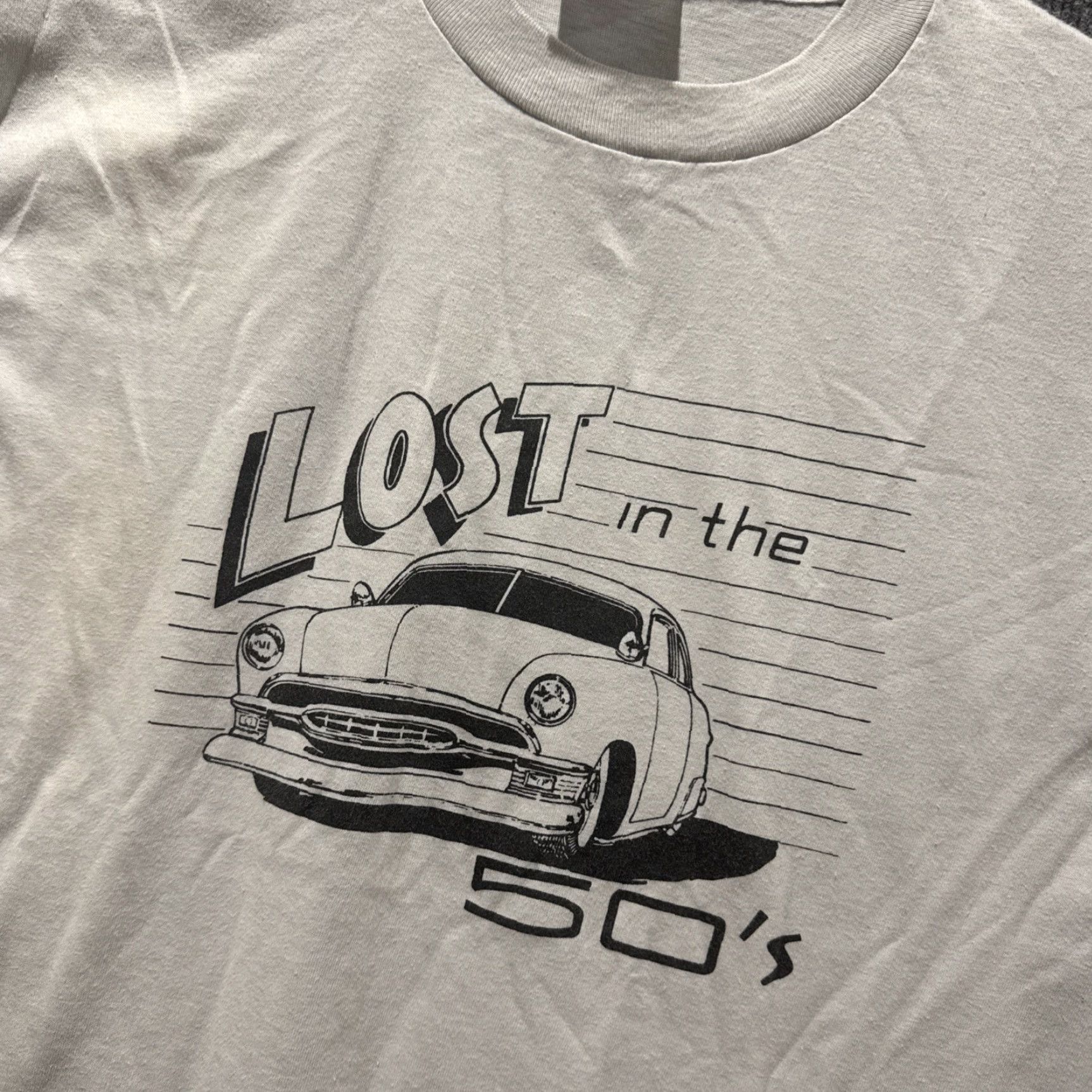 Hanes VINTAGE 80s LOST IN THE 50s Car Enthusiast Gray Short Sleeve T-Shirt STAINED Hanes XL Mens Size US XL / EU 56 / 4 - 6 Thumbnail