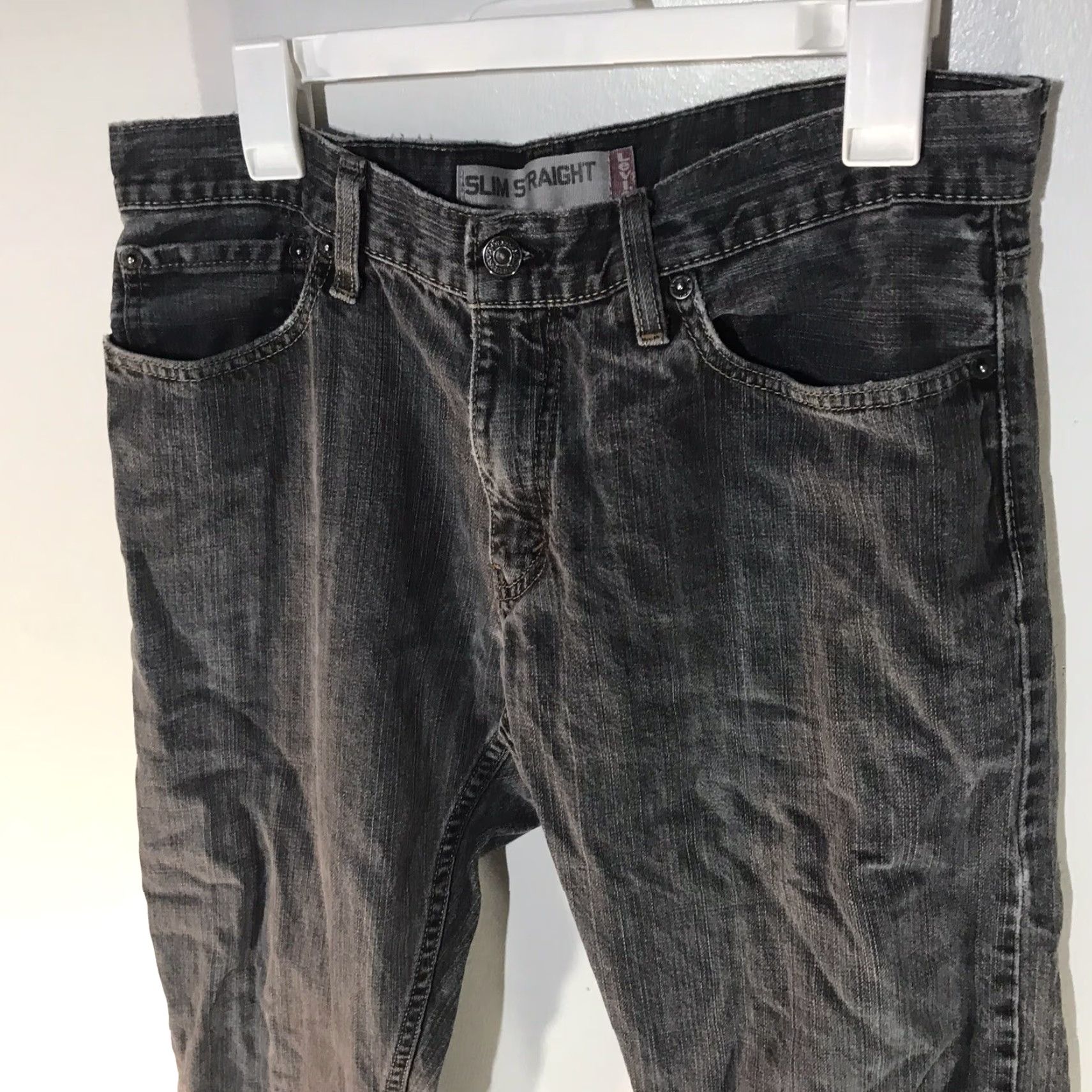 Levi's VINTAGE Levi's 514 Men’s Jeans Slim Straight 33x30 Cotton Gray Wash 90s Logo Made in Mexico Size US 33 - 2 Thumbnail