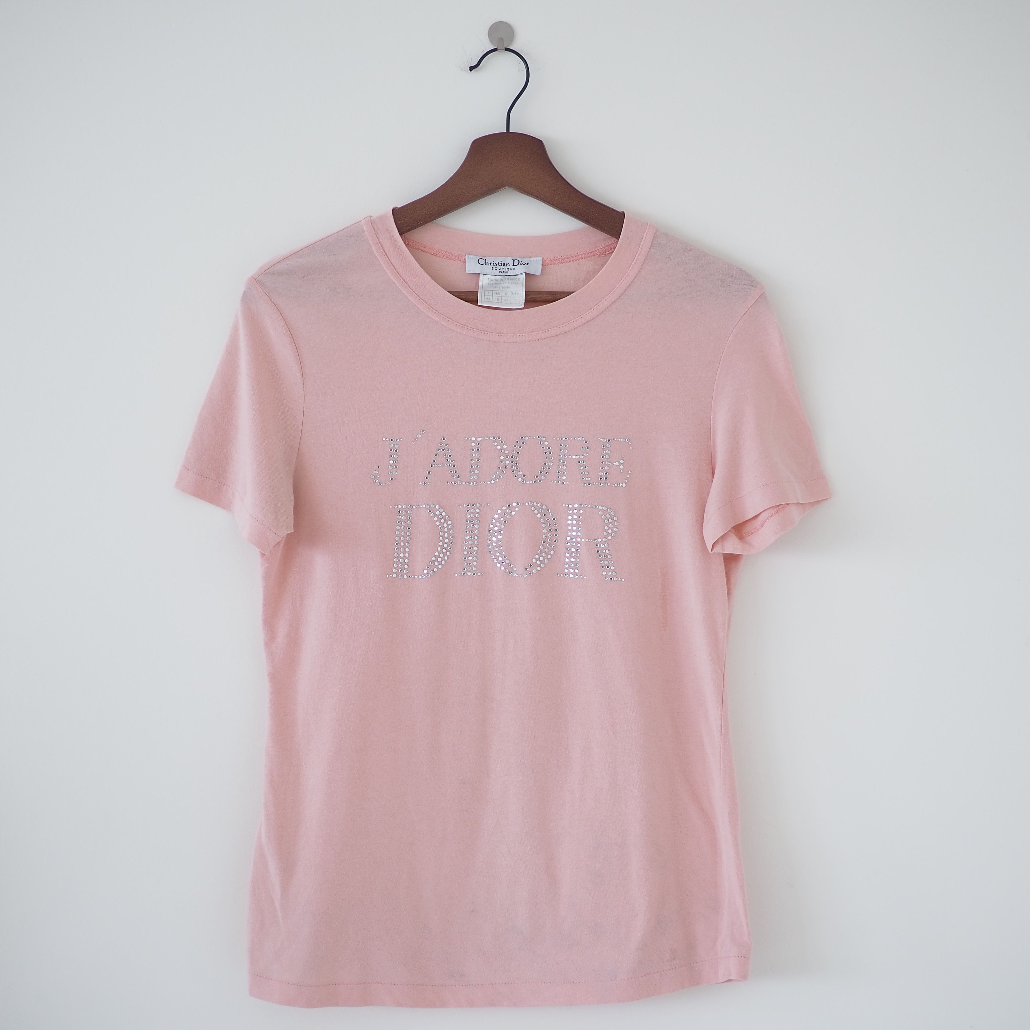 image of Vintage Christian Dior J'adore Dior Swarovski T-Shirt in Pink, Men's (Size Small)