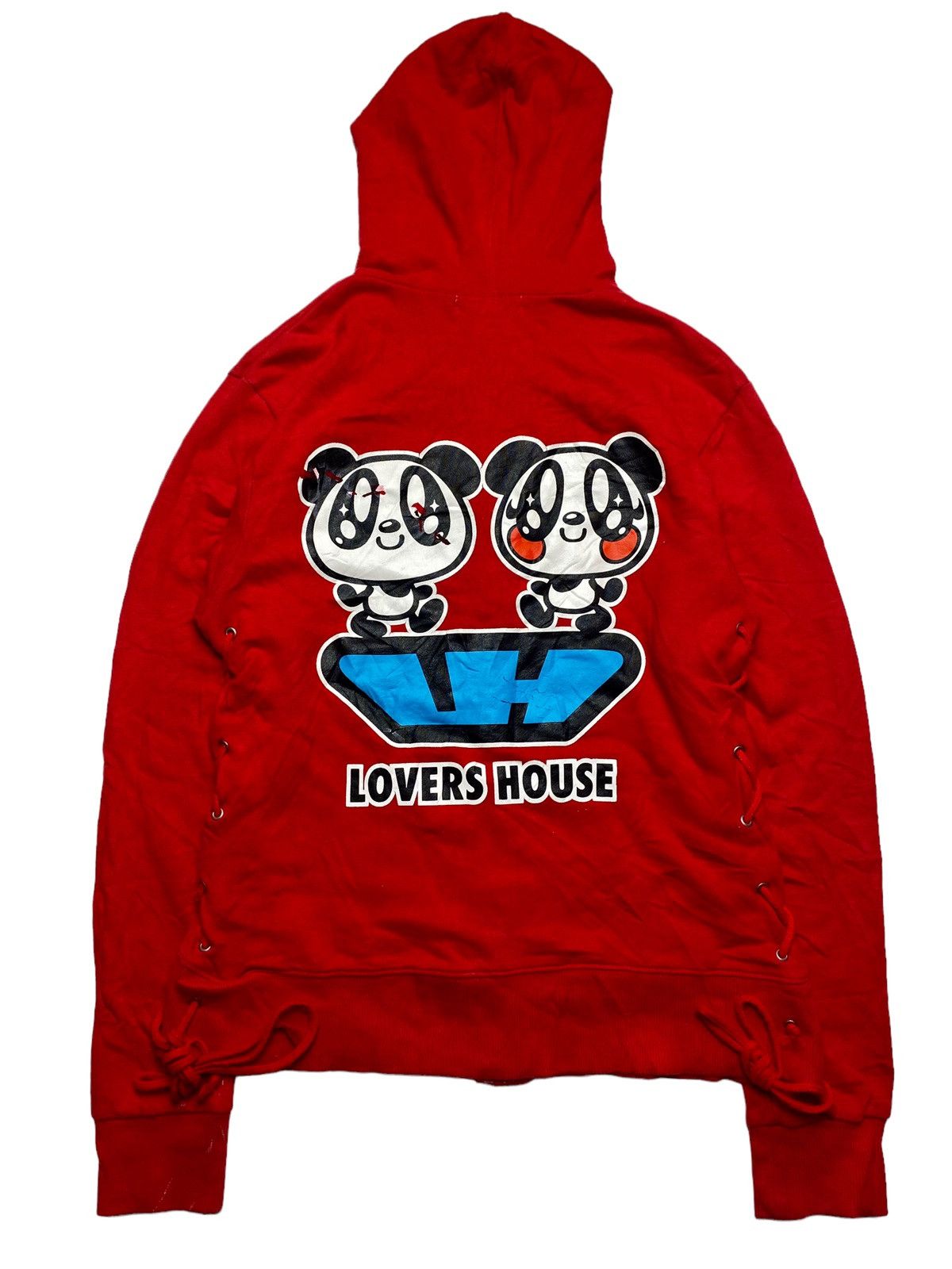 image of Angel Blue x Hysteric Glamour 1990S Lovers House - Ken & Mery Side Lace Zip Hoodie in Red (Size Sma