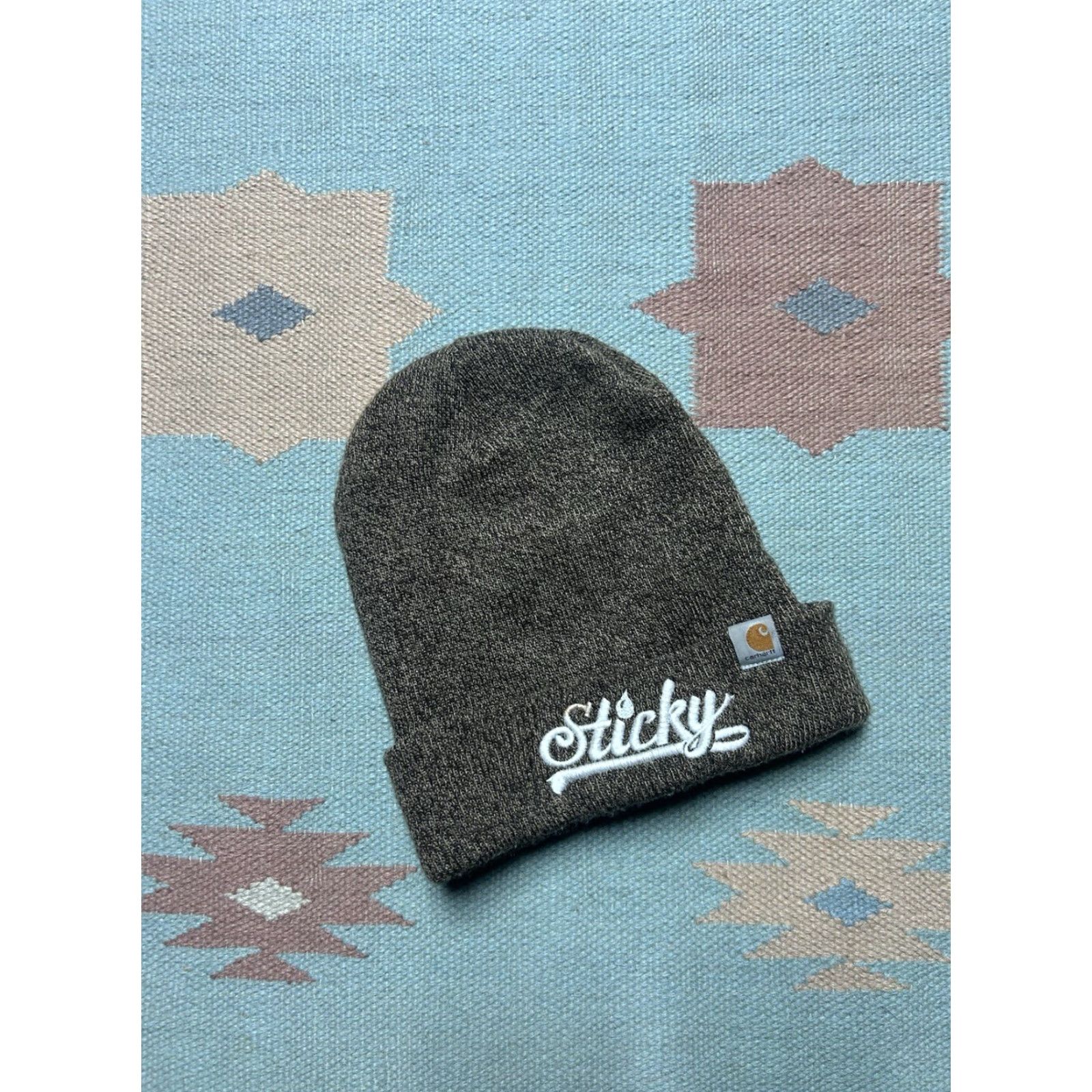 Carhartt VINTAGE Carhartt knit beanie watch cap winter hat Sticky weed dispensary Michigan OSFA Mens One Size Brown Size ONE SIZE - 2 Thumbnail