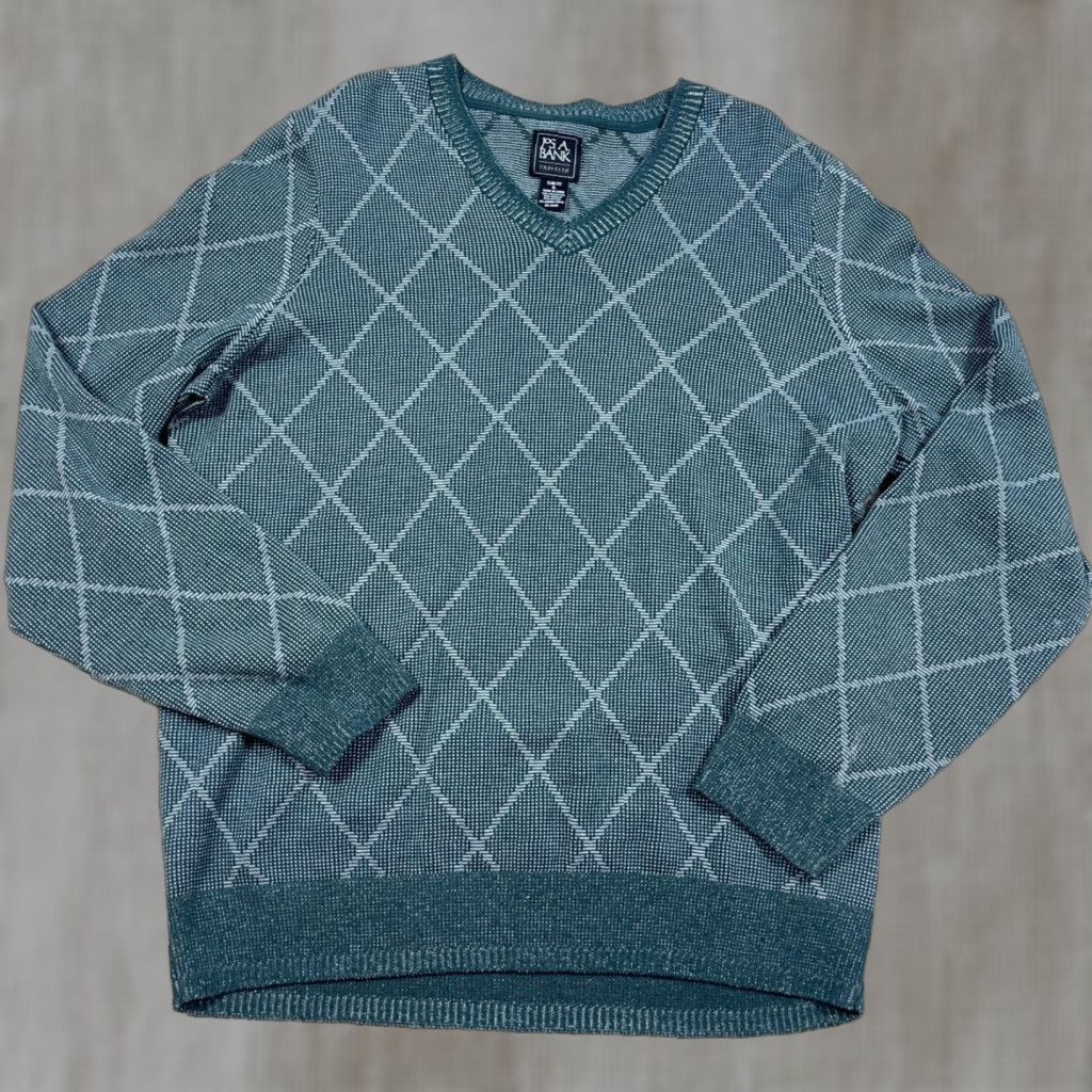 Jos. A. Bank Jos A Bank Sweater Men XL Green V Neck Slim FIt Diamond Grandpa Travler Knit Size US XL / EU 56 / 4 - 1 Thumbnail