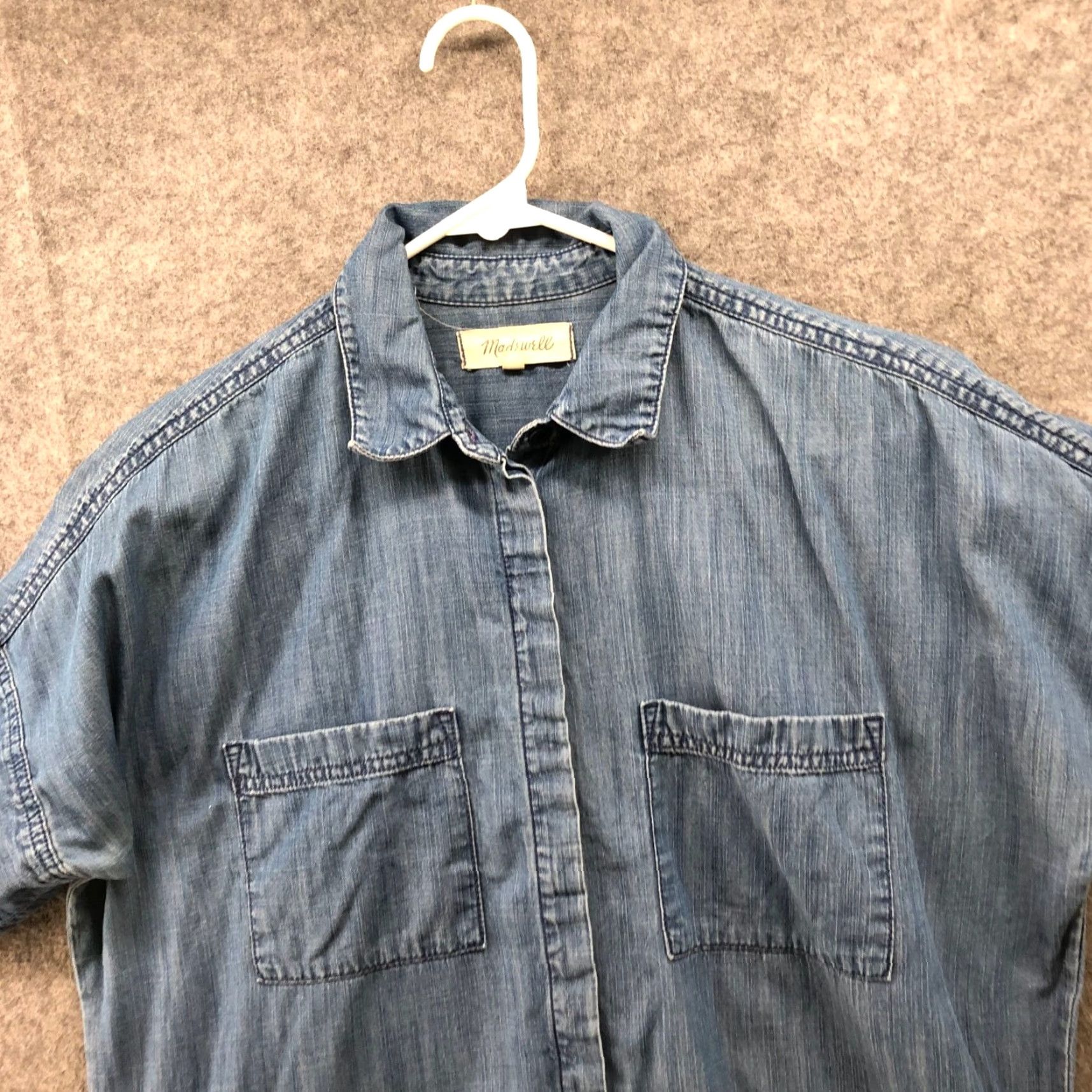Madewell Madewell Chambray Shirt Dress Womens S Blue Short Sleeve Fringe Denim Size S / US 4 / IT 40 - 3 Thumbnail