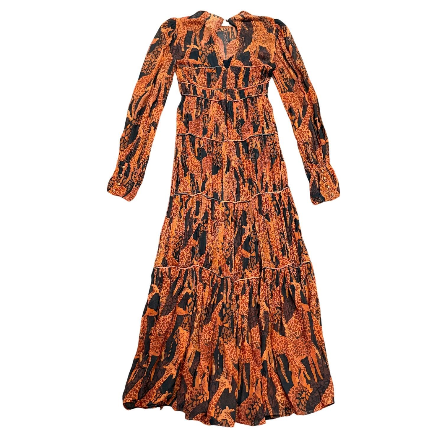 Farm Rio FARM Rio Giraffes Puff Sleeve Maxi Dress Brown Multi Size XS Size XS / US 0-2 / IT 36-38 - 8 Thumbnail