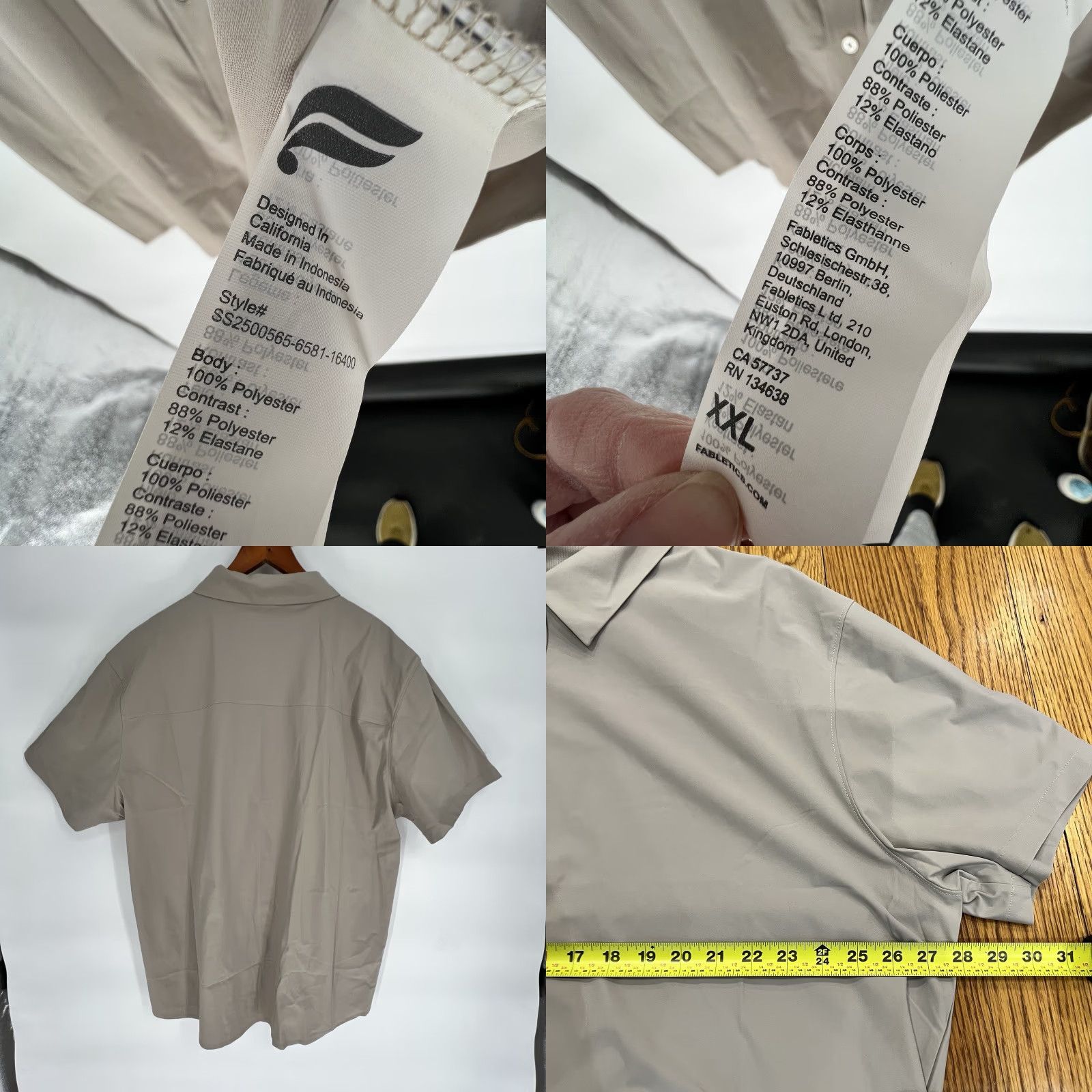 Fabletics Fabletics Button-Up Shirt Men 2XL Short Sleeve Beige Breathable Knit Solid Casual Travel Regular Size US XXL / EU 58 / 5 - 8 Thumbnail