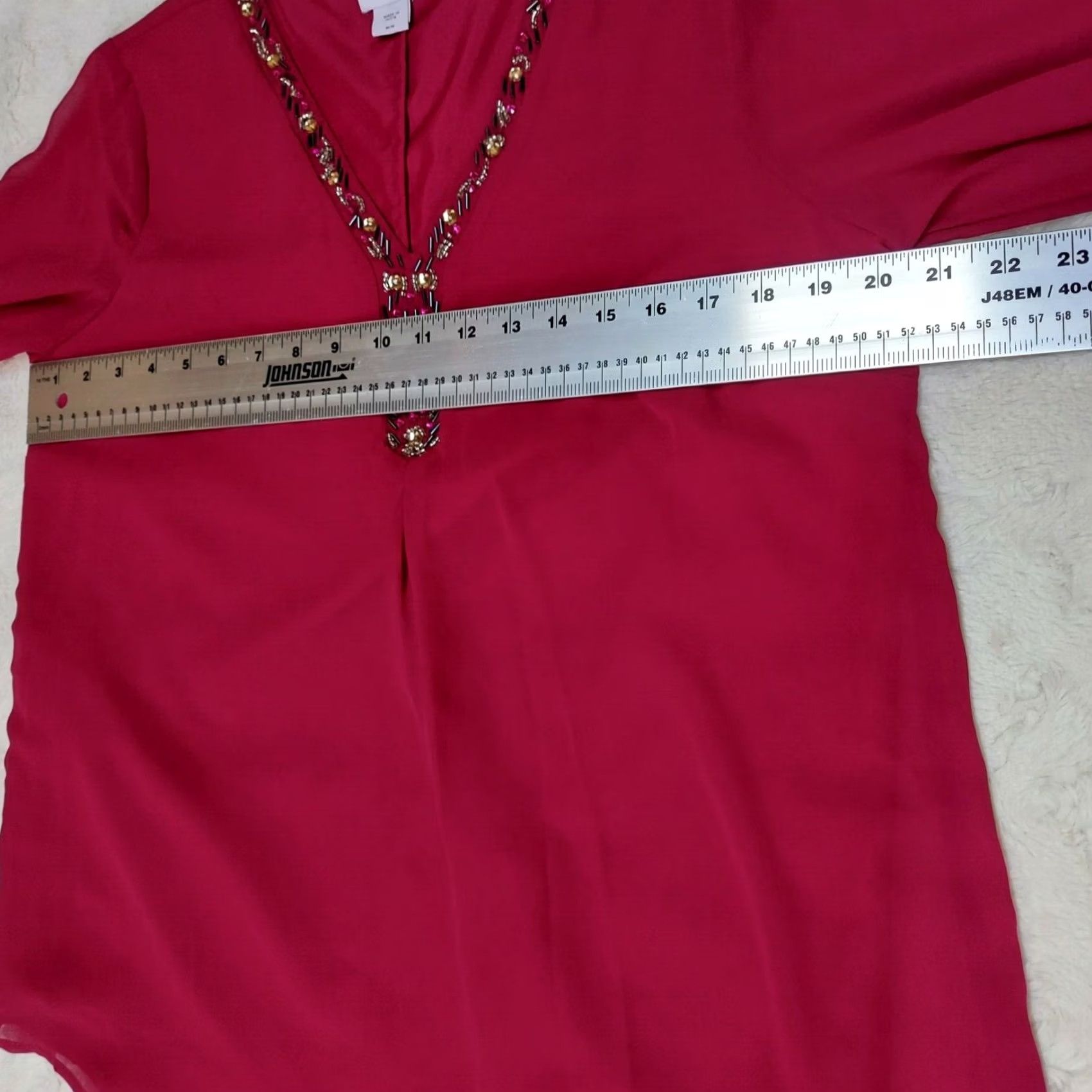 Vintage Jaclyn Smith Beaded Embellished Chiffon Top Blouse Medium Long Sleeve Maroon Womens Size M / US 6-8 / IT 42-44 - 6 Thumbnail