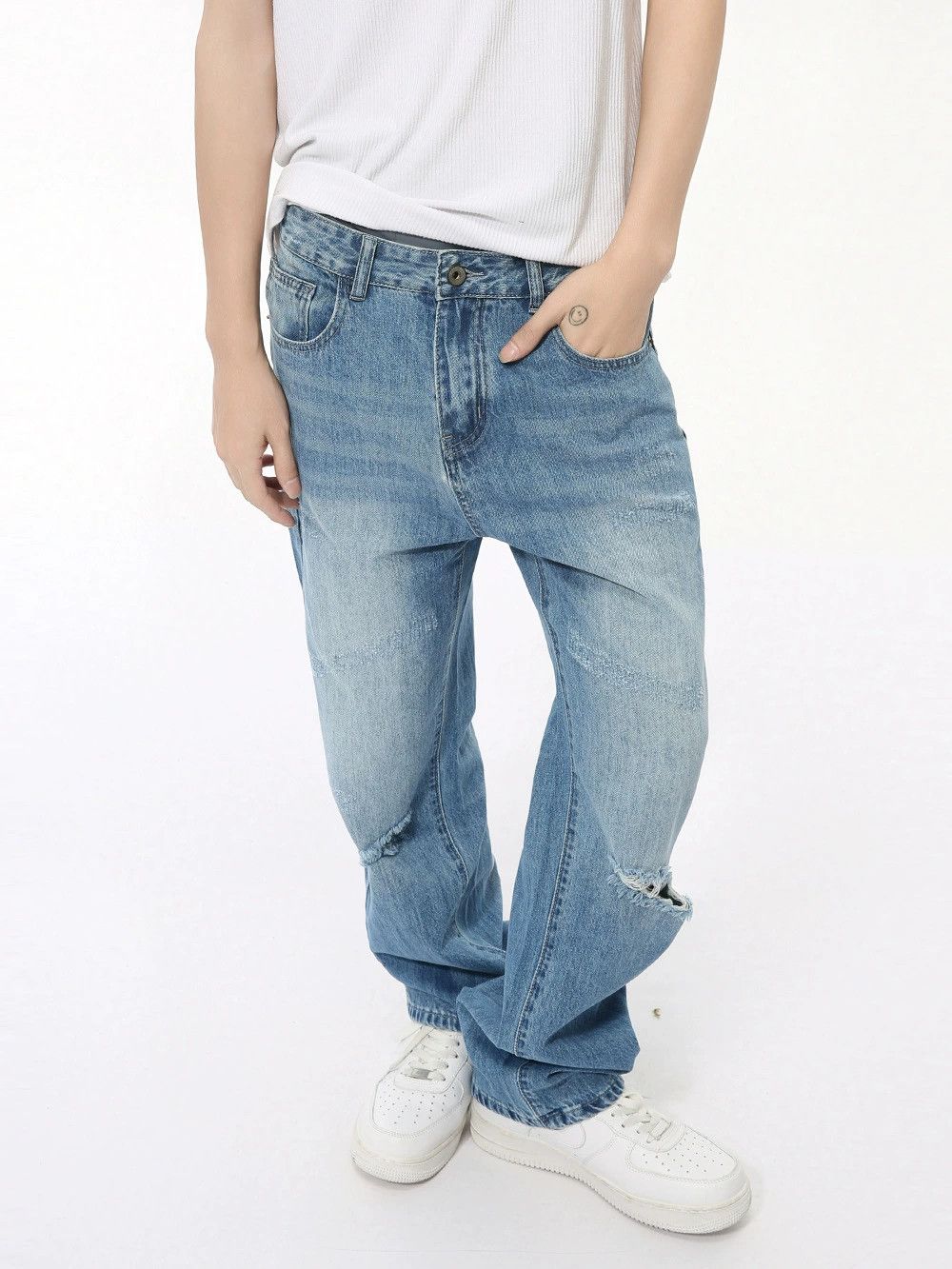 Jean Japanese retro simple ripped straight jeans Size US 32 / EU 48 - 4 Thumbnail