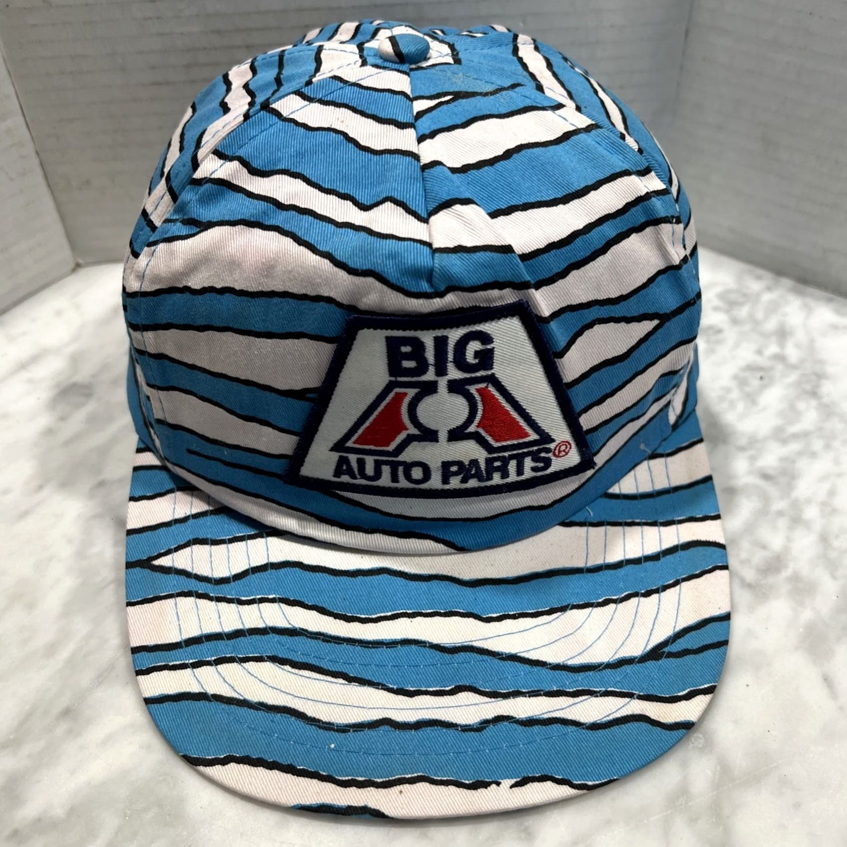 Vintage VINTAGE Big A Auto Parts Hat Cap SnapBack Zebra Stripes Trucker Patch Blue White 1990s Size ONE SIZE - 2 Thumbnail