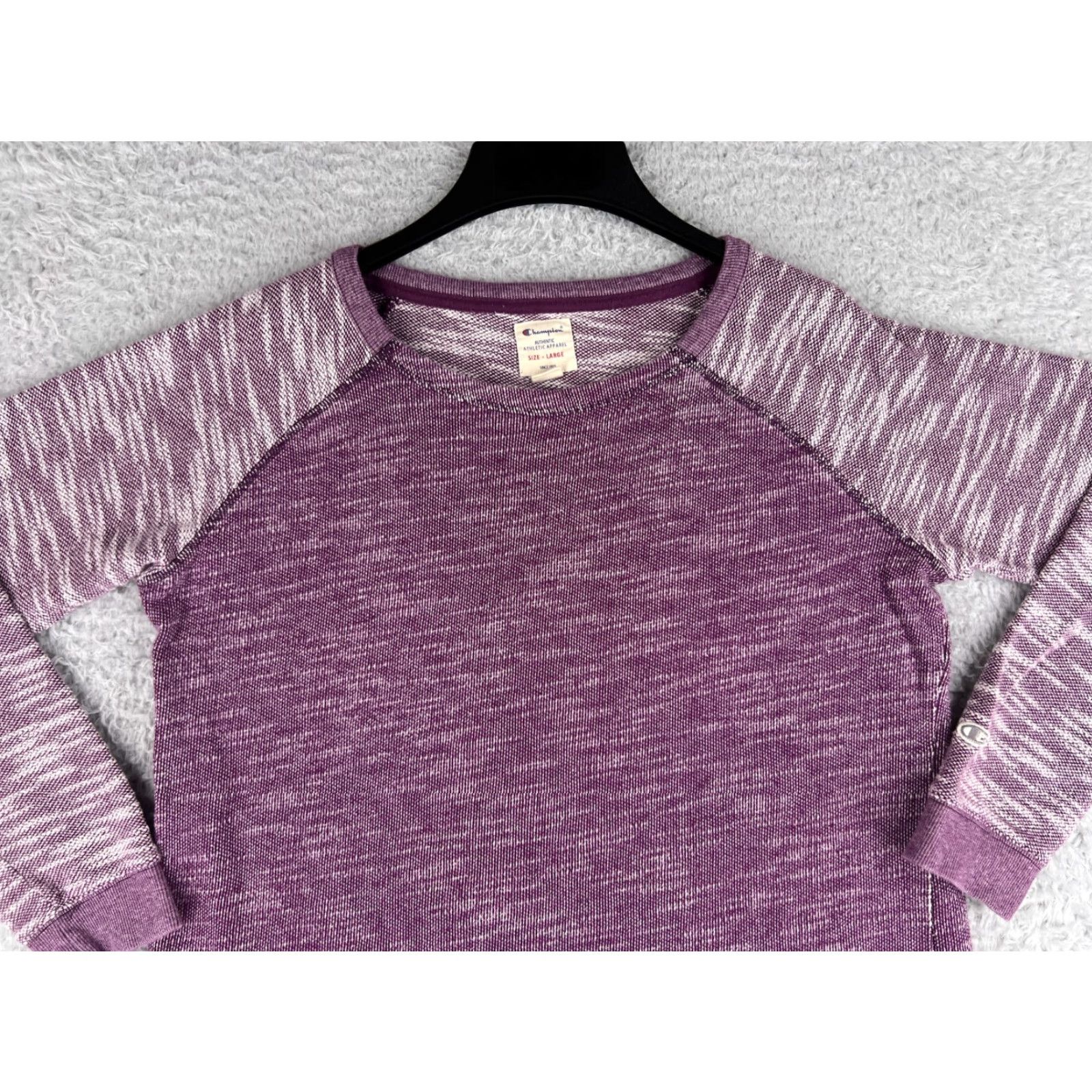 Champion Champion Sweater Womens Large Purple Woven Stretch Raglan Style Cotton Blend Shirt Pullover Crew Neck Casual Womens L Purple All Seasons Breathable Size L / US 10 / IT 46 - 4 Thumbnail