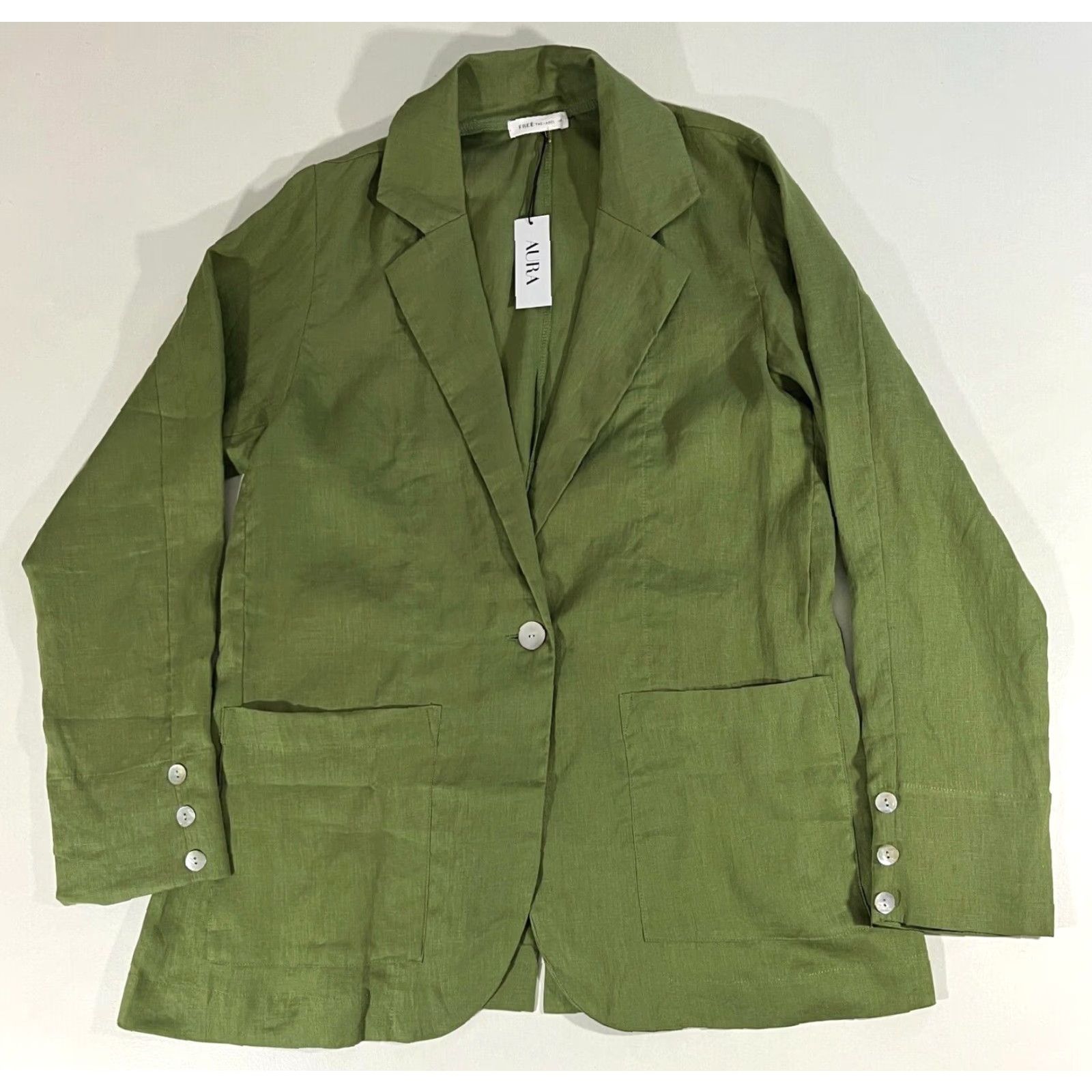Vintage NWT AURA The Label Linen Blazer Blazer Women Green L Boho Linen Blazer Sz L Casual Pockets 100% Linen Size L / US 10 / IT 46 - 4 Thumbnail