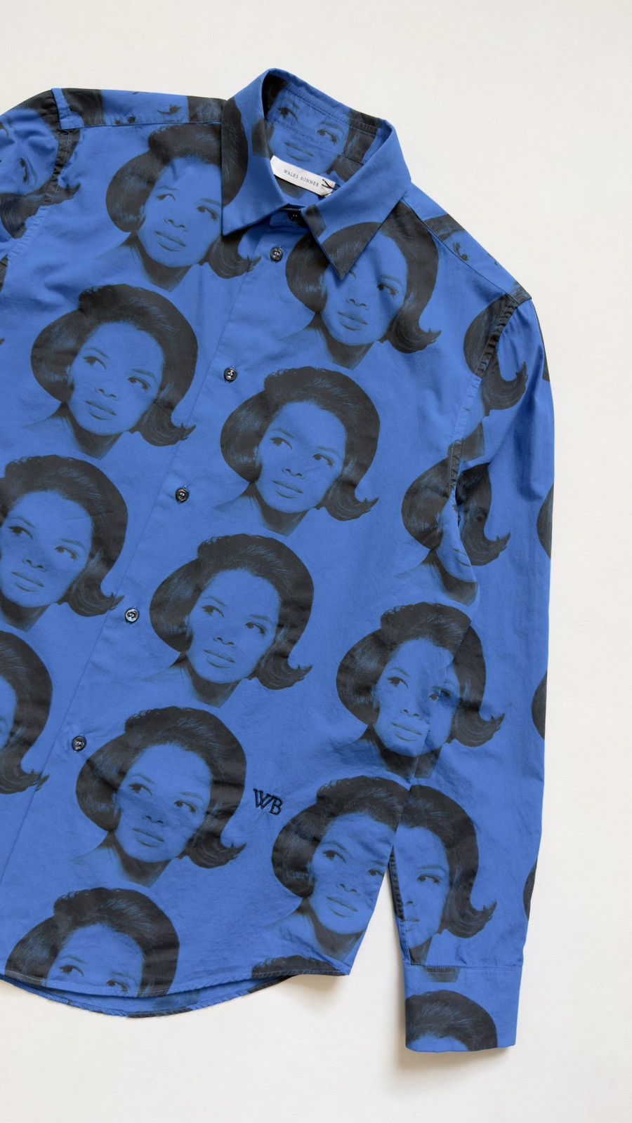 Wales Bonner A/W 25 ‘Selah’ Blue+Black Face Print Shirt Size US L / EU 52-54 / 3 - 7 Thumbnail