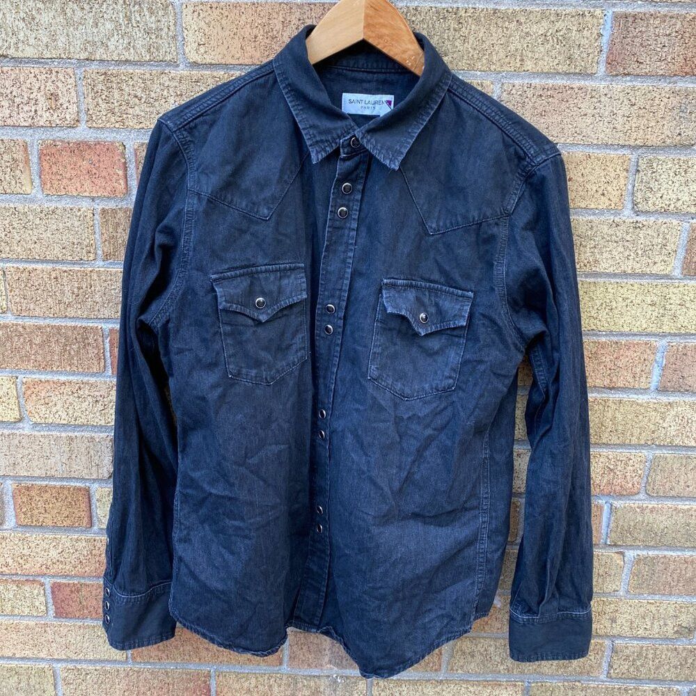 Saint Laurent Paris Saint Laurent Paris Black Denim Snapped Western Shirt Jacke Size US XL / EU 56 / 4 - 3 Thumbnail