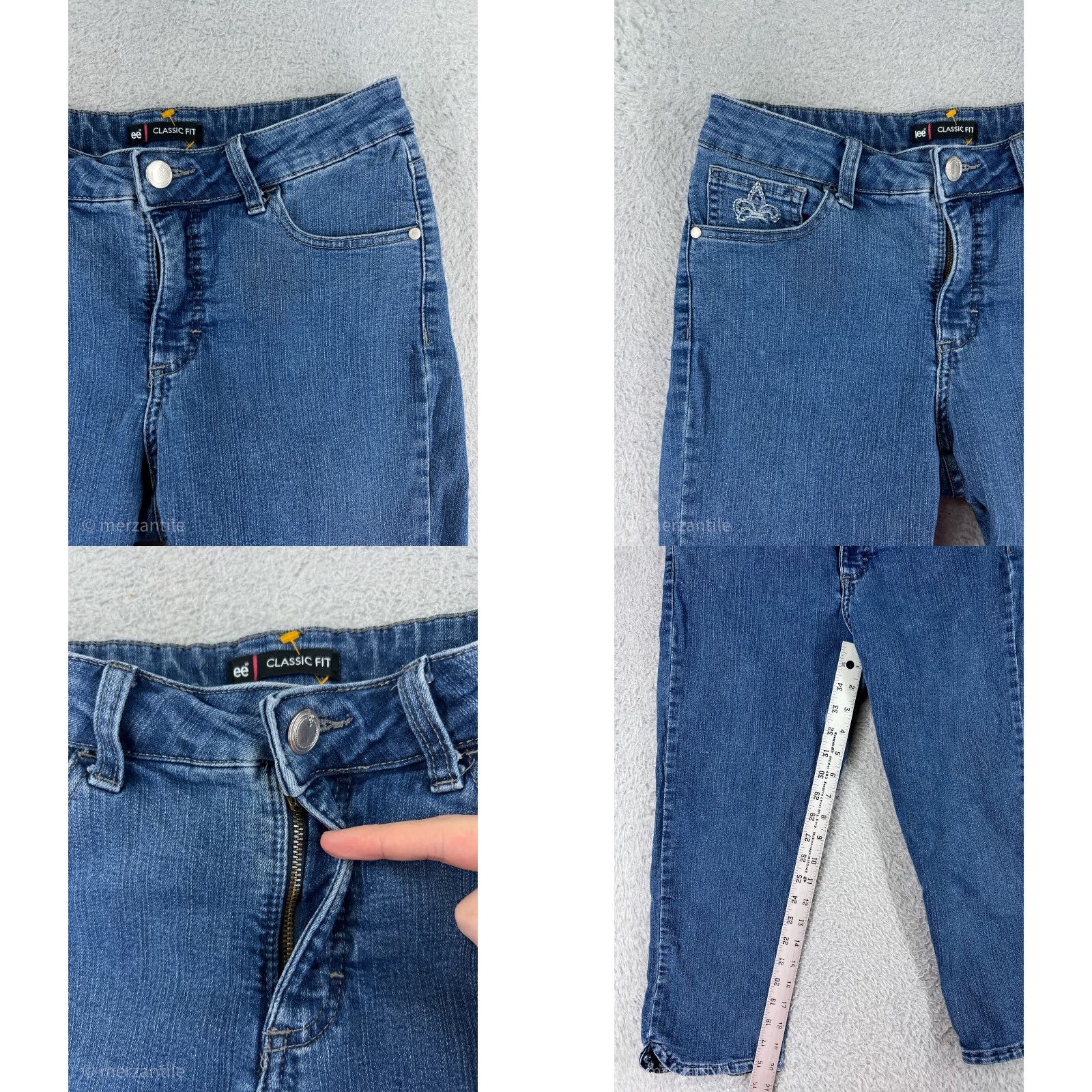 Lee Lee Womens Capri Jeans Medium Wash Blue Cotton Blend Stretch 8 Embroidered Logo Modern Size 30" / US 8 / IT 44 - 8 Thumbnail