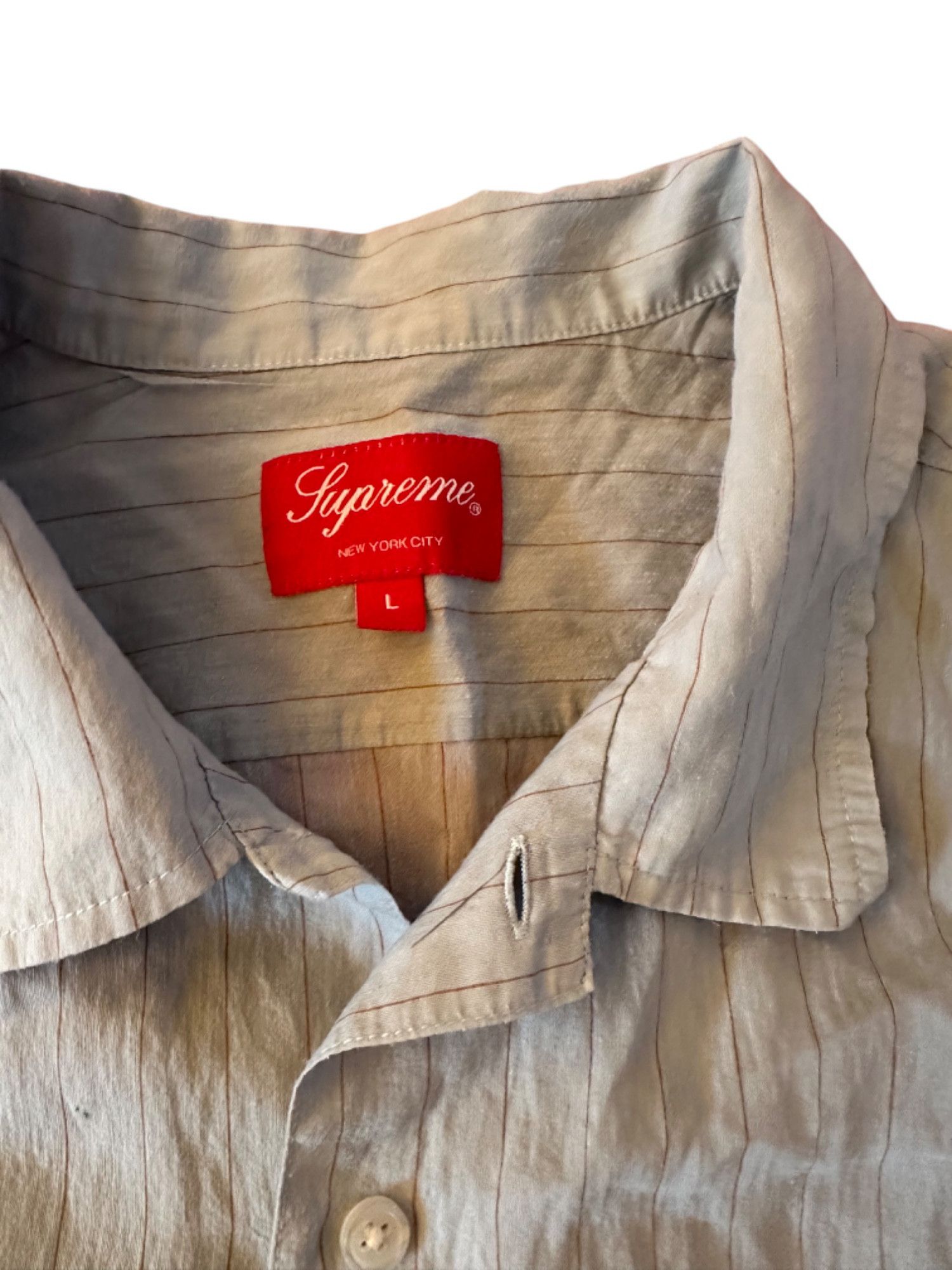 Supreme Supreme Pinstripe Linen Shirt SS2023 Size US L / EU 52-54 / 3 - 3 Thumbnail