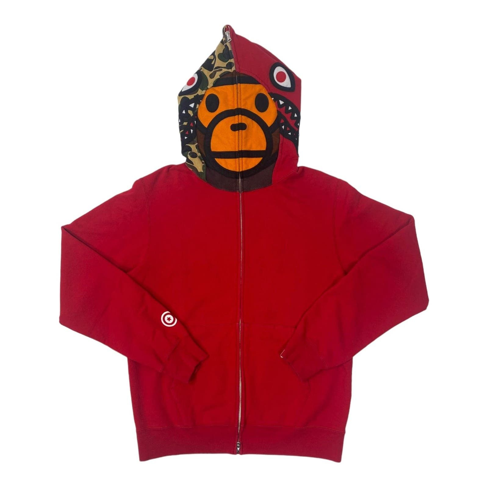 image of Bape Milo Shark Full Zip Hooded Sweatshirt Red Pre-Owned, Men's (Size XL)