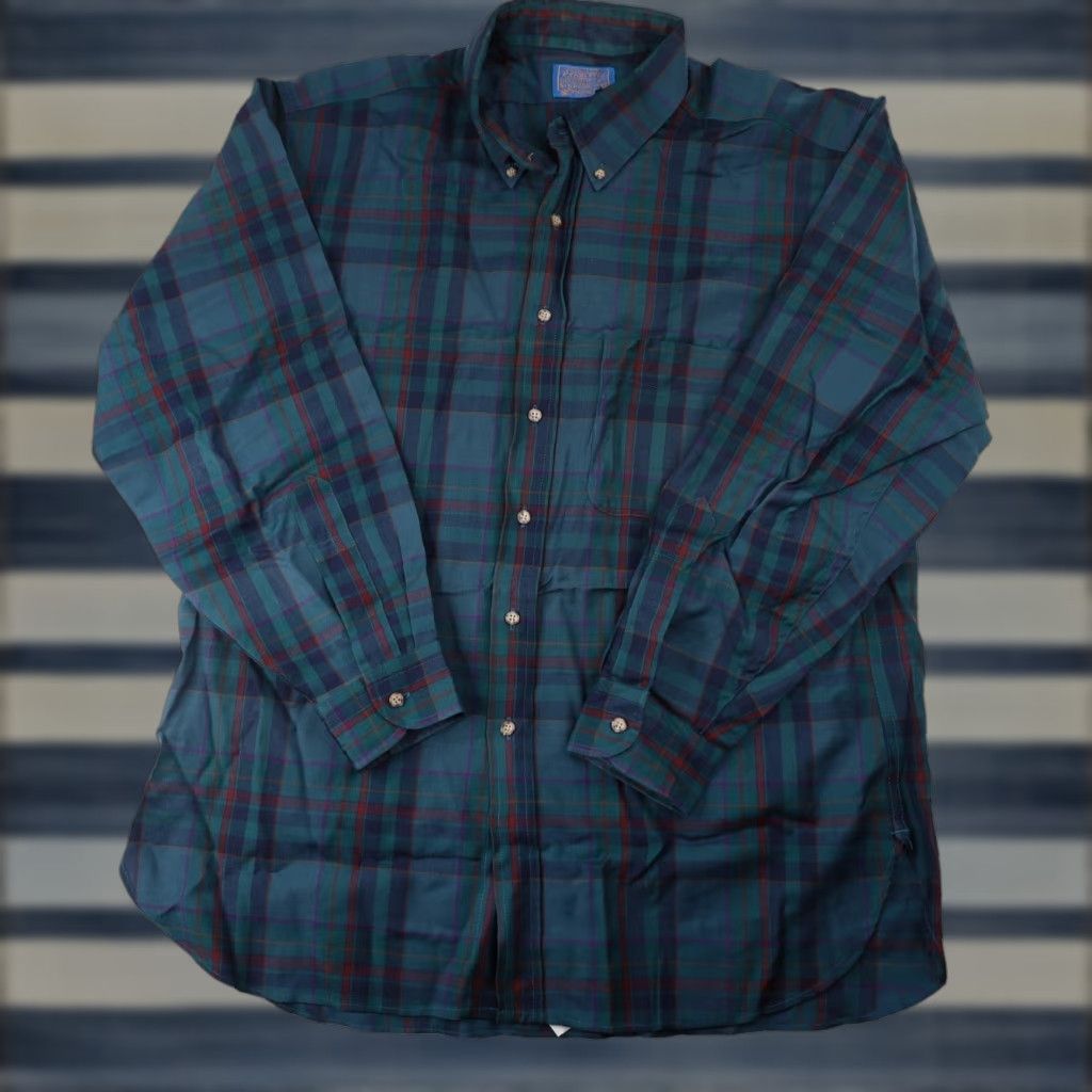 Pendleton VINTAGE Pendleton Sir Pendleton Fine Wool Dress Shirt Shirt XL Green Mens Size 46R - 1 Thumbnail