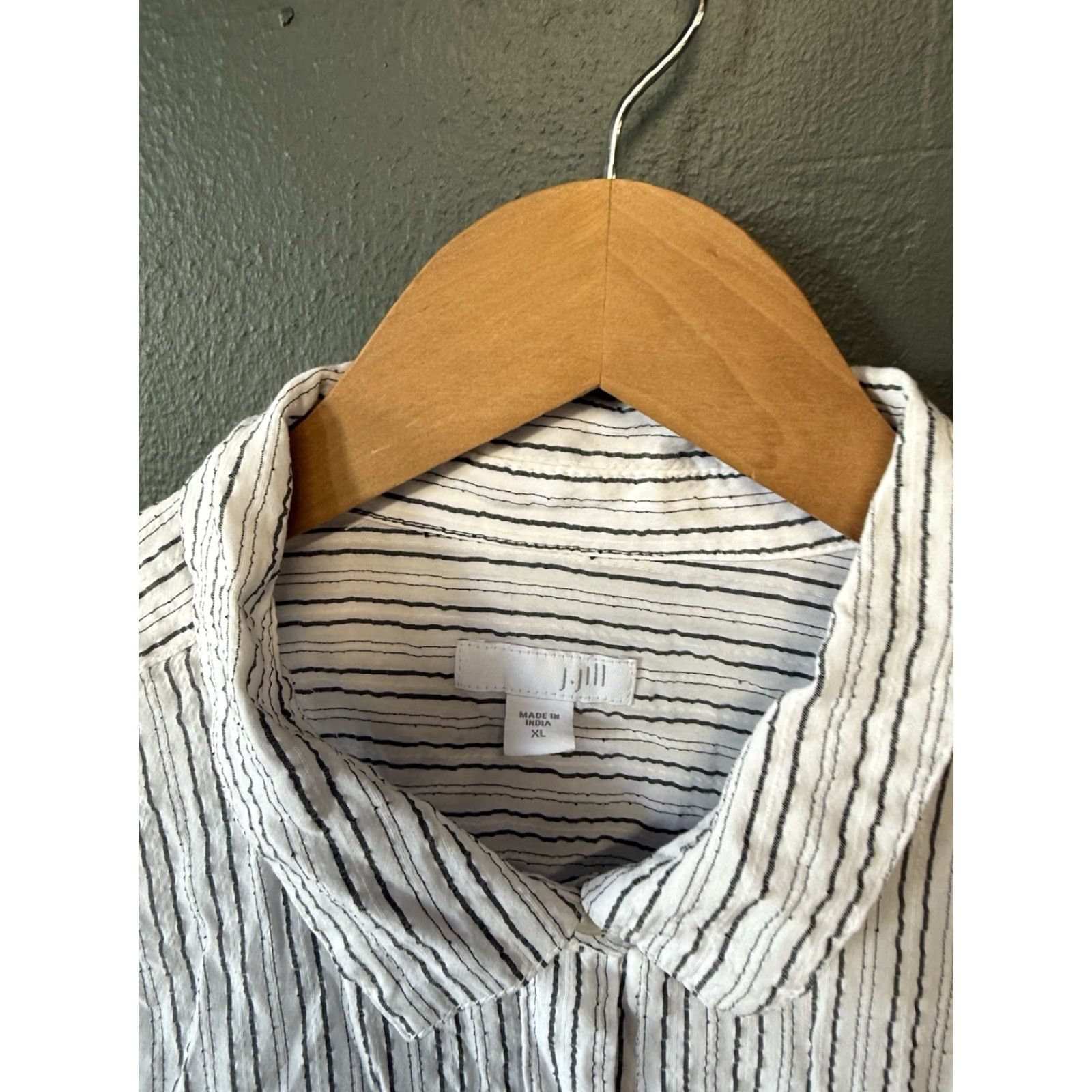 J. Jill J. Jill Womens White Long Sleeve Striped Linen Button Up Shirt XL Size XL / US 12-14 / IT 48-50 - 3 Thumbnail