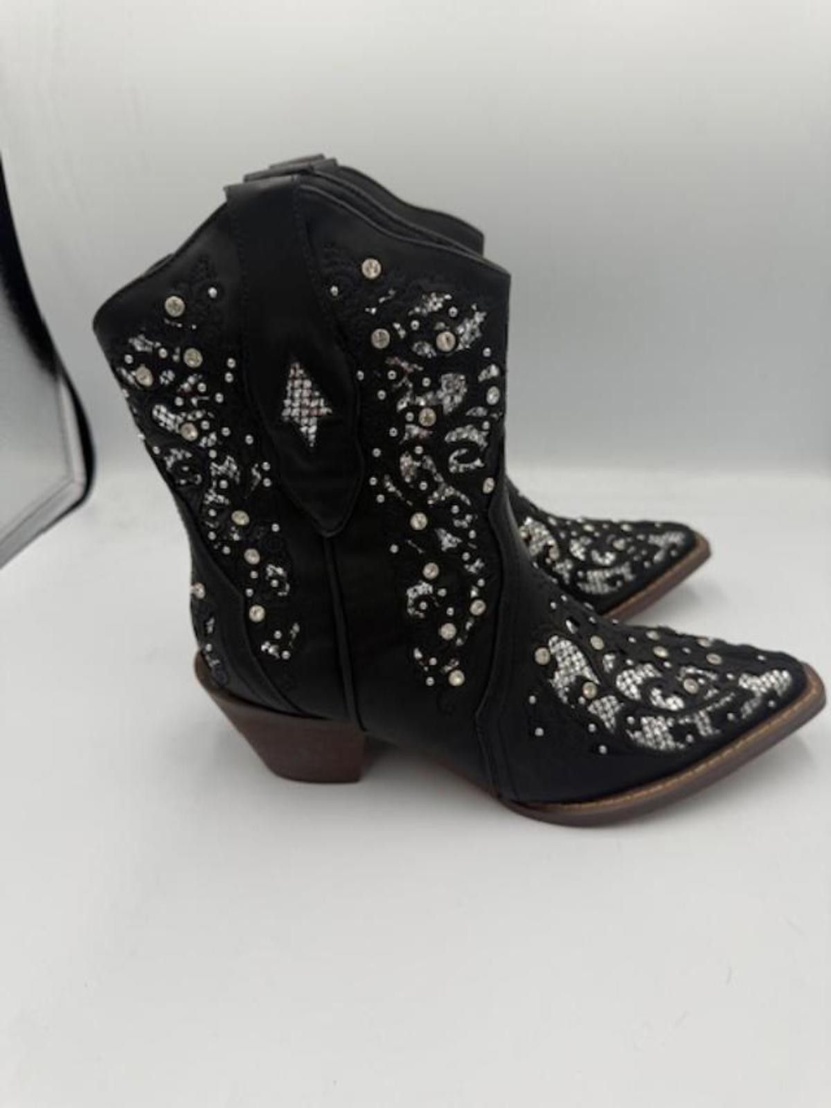 Unknown London Black Embellished Western Cowgirl Ankle Boots Size 7 Size ONE SIZE - 1 Thumbnail