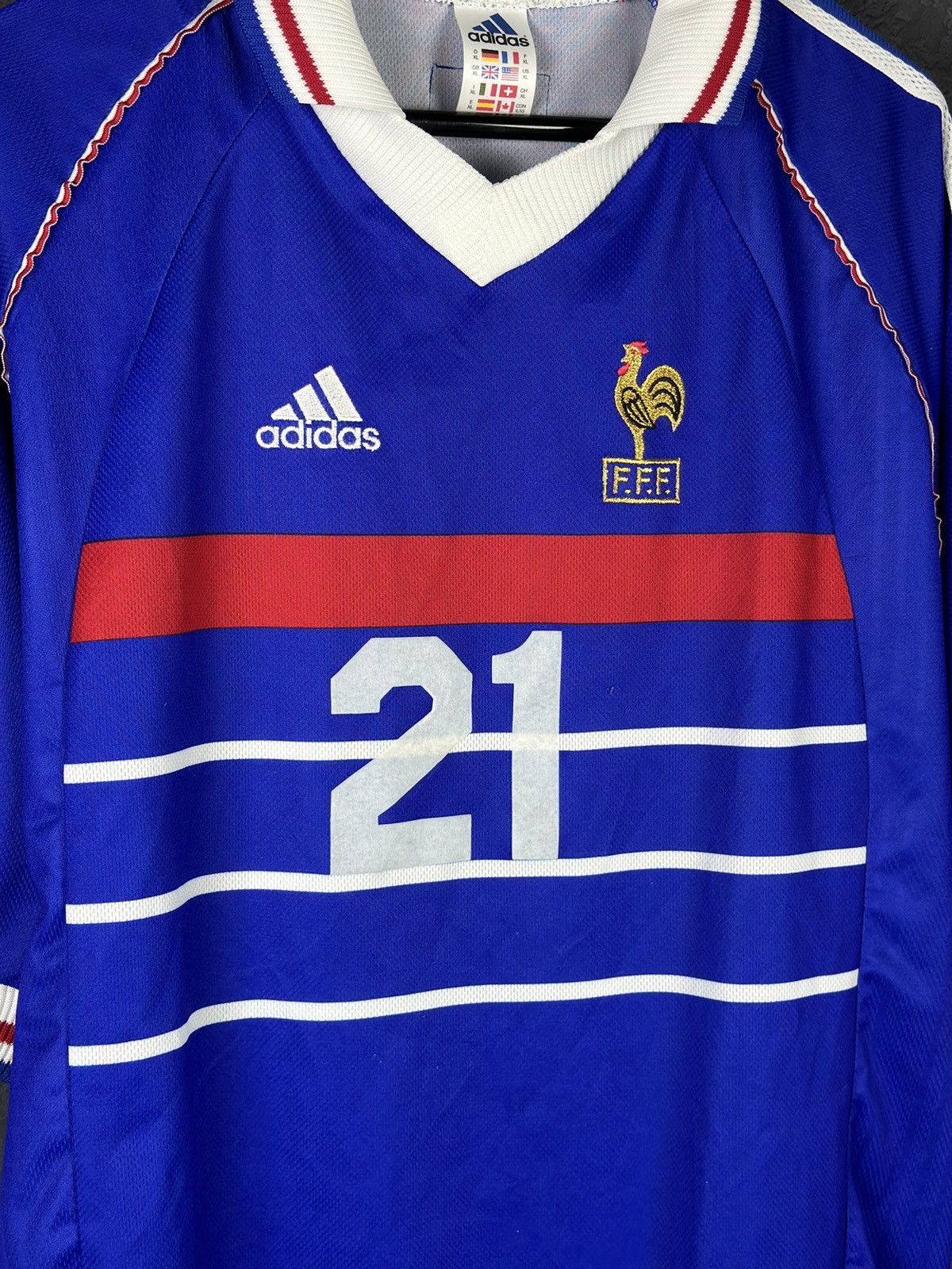 Adidas × Vintage Rare DUGARRY 21 France Football Shirt 1998/00 Size US XL / EU 56 / 4 - 6 Thumbnail