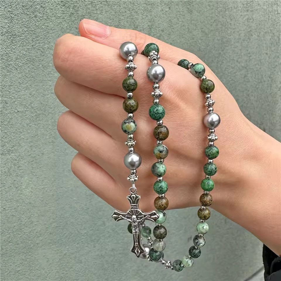 Jewelry Green Beaded Rosary Size ONE SIZE - 3 Thumbnail