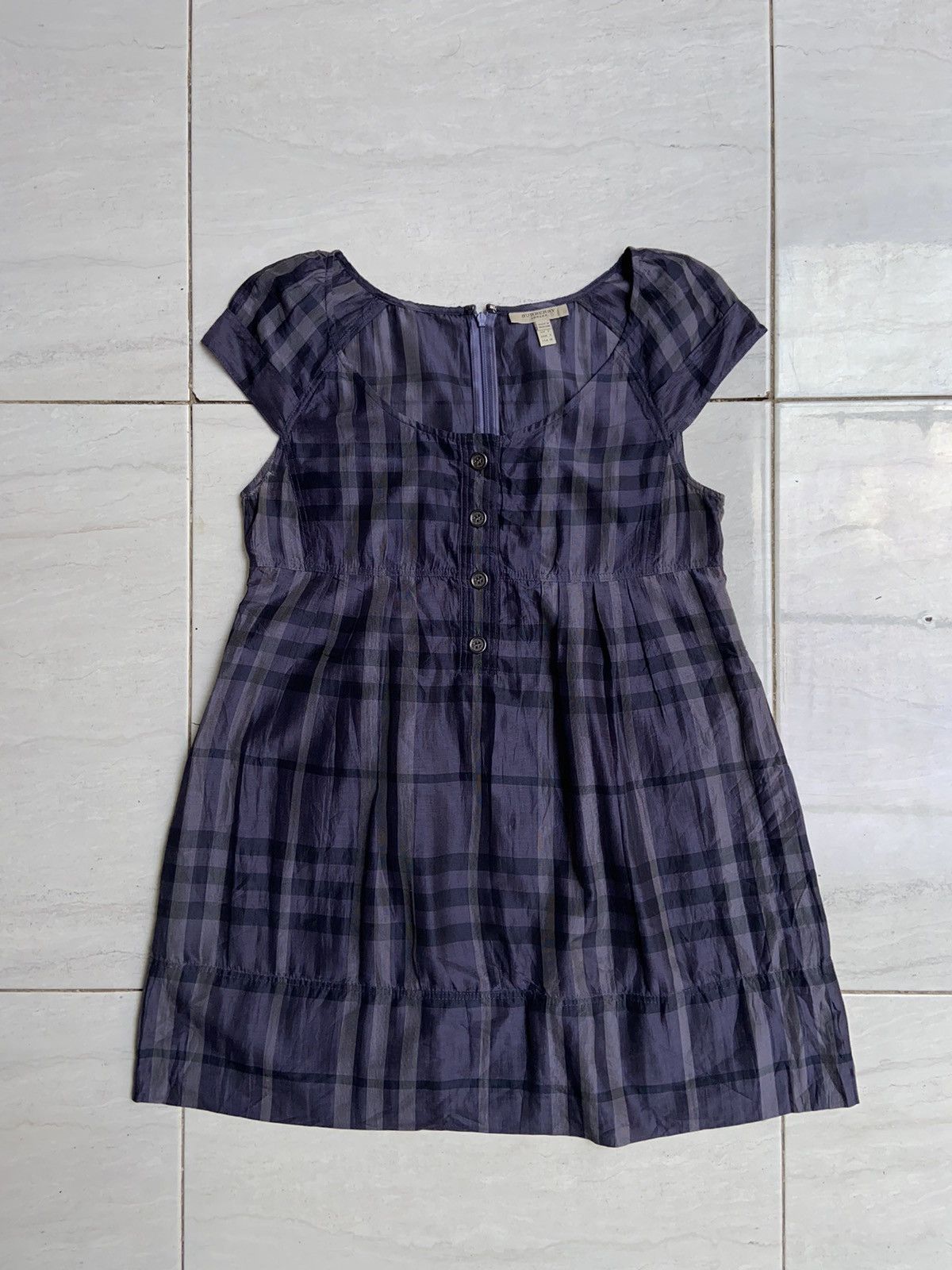 image of Burberry London Plaid Mini Dress in Purple, Women's (Size Small)