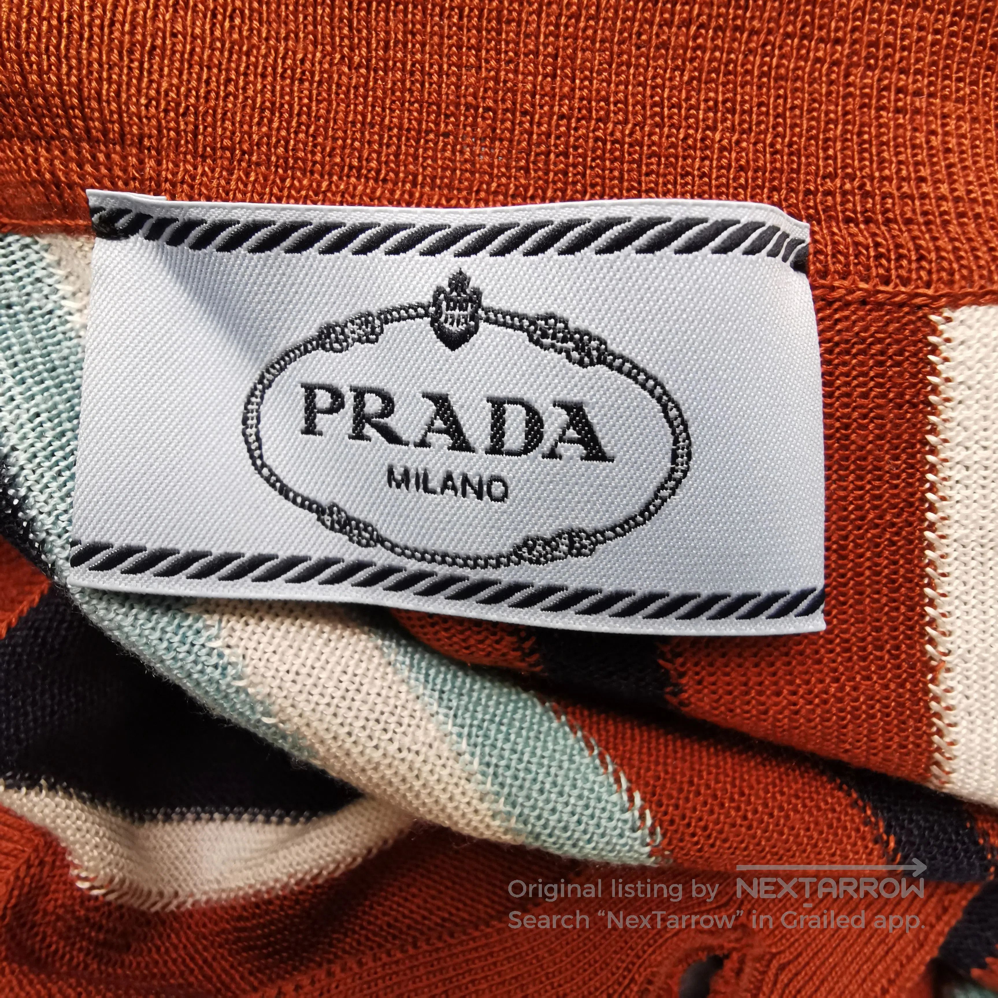Prada Prada Striped Silk Polo Dress in Brown and Blue . Size S / US 4 / IT 40 - 5 Thumbnail