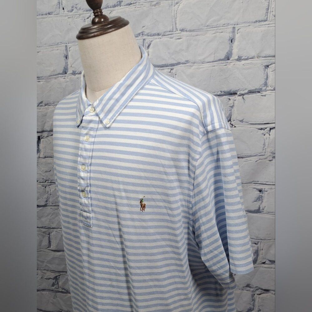 Ralph Lauren Ralph Lauren Knit Oxford Polo Shirt Blue White Striped 2XLT Size US XXL / EU 58 / 5 - 5 Thumbnail