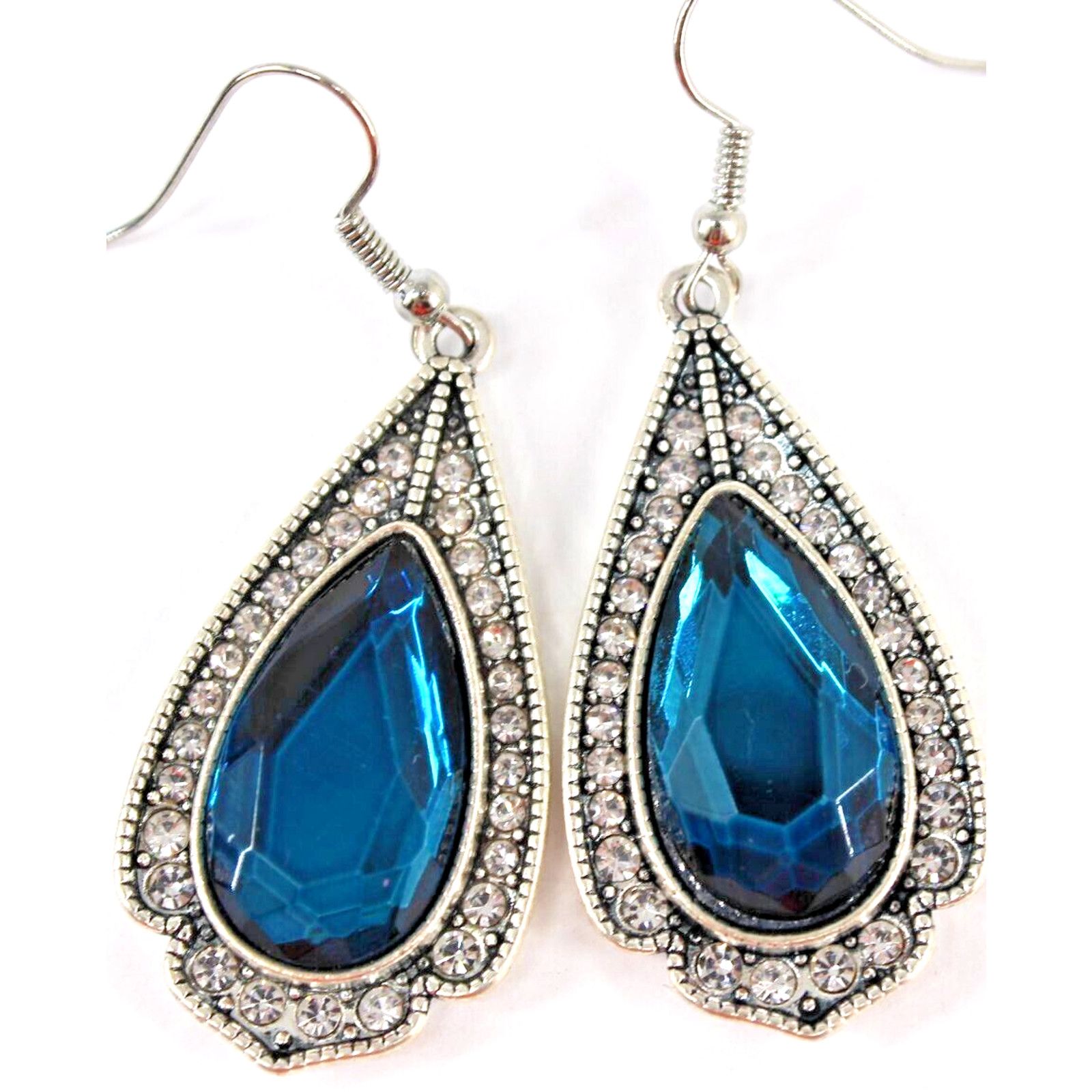 Other Blue Teardrop and Sparkling White Rhinestone Earrings • Hook Size ONE SIZE - 1 Thumbnail