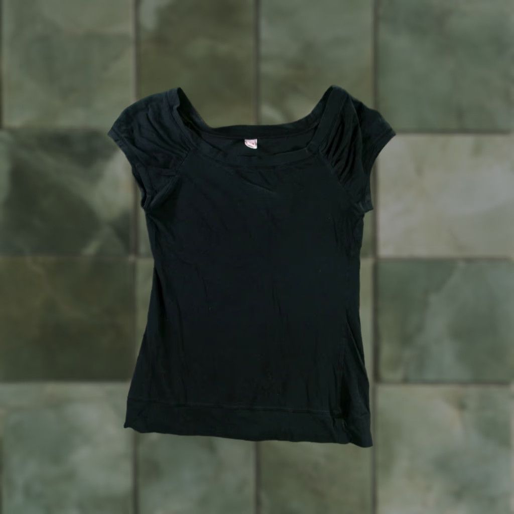 Vintage Poof Womens T-Shirt Scoop Neck Ruched Cap Sleeve Black Medium Casual Everyday Ongoing Basic Size M / US 6-8 / IT 42-44 - 1 Thumbnail