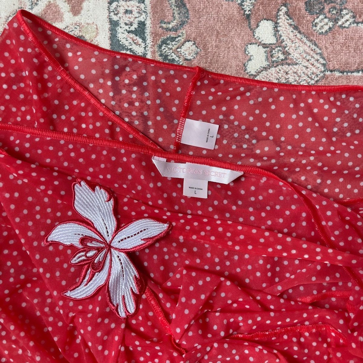 Victoria's Secret Victoria’s Secret Red Polka Dot Sheer Babydoll Set (L) Size L / US 10 / IT 46 - 13 Thumbnail