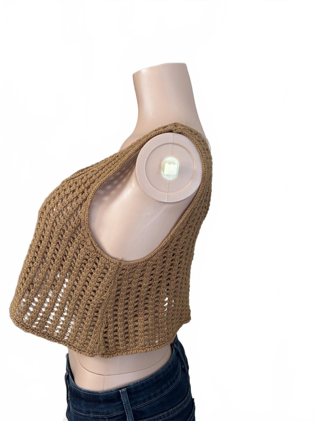 Other Boho Festival Crochet Knit Sleeveless Crop Top Beige. Small Size S / US 4 / IT 40 - 5 Thumbnail