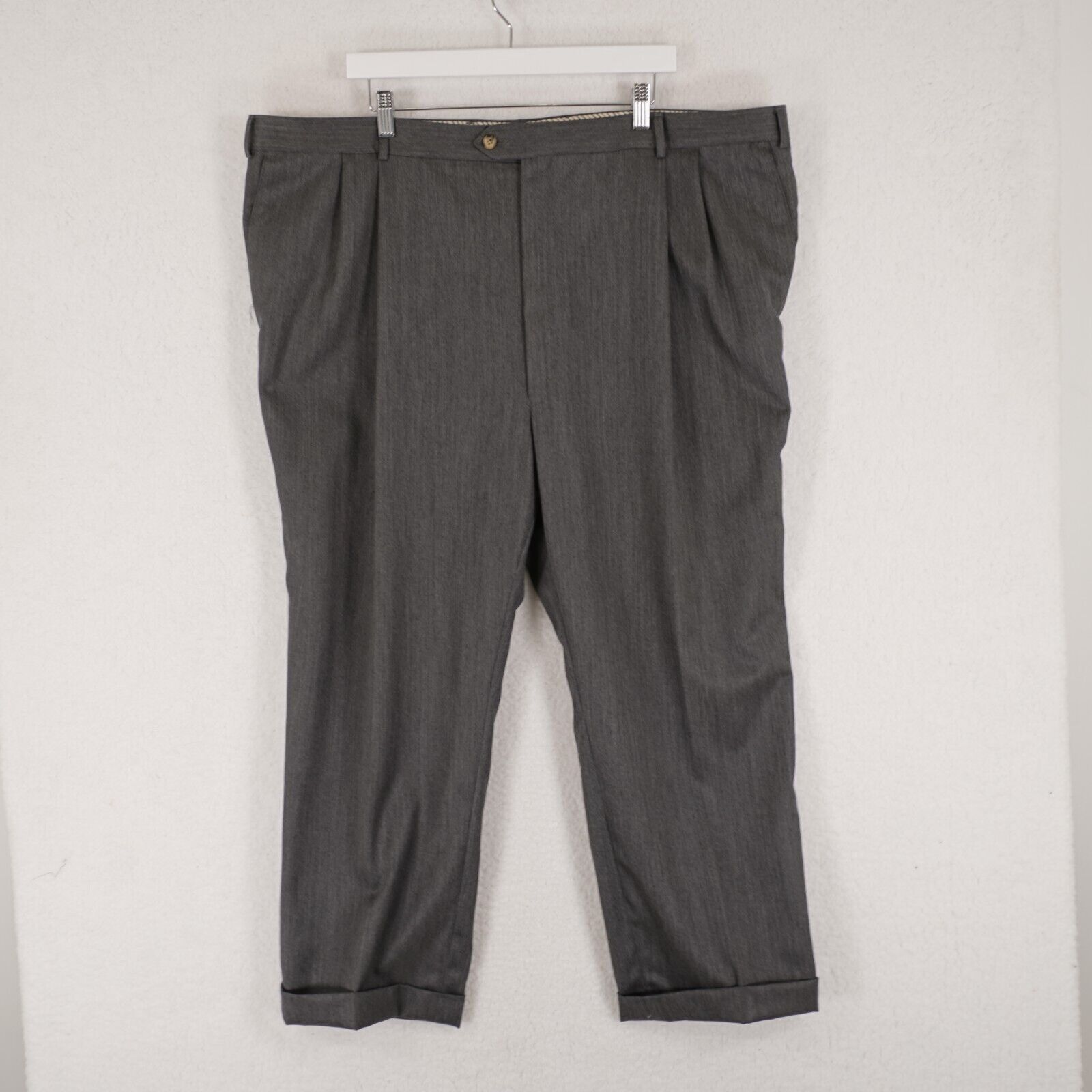 Berle Berle Wool Gray Pleated Cuffed High Rise Dress Pants 47/26 S Size 46S - 1 Thumbnail