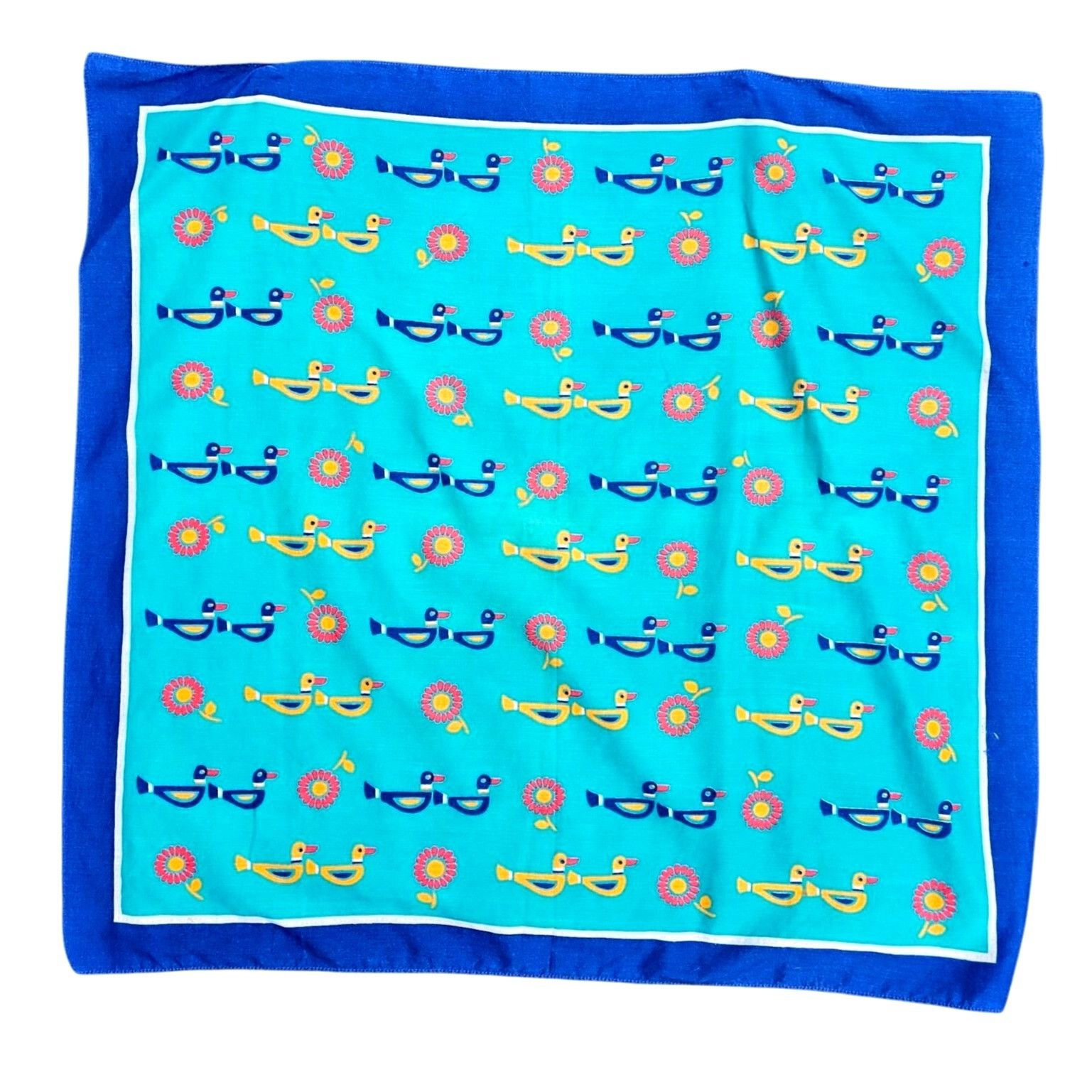 Vintage Ray Strauss 1960s Mod Cotton Scarf Pair Turquoise Marigold M Size ONE SIZE - 9 Thumbnail