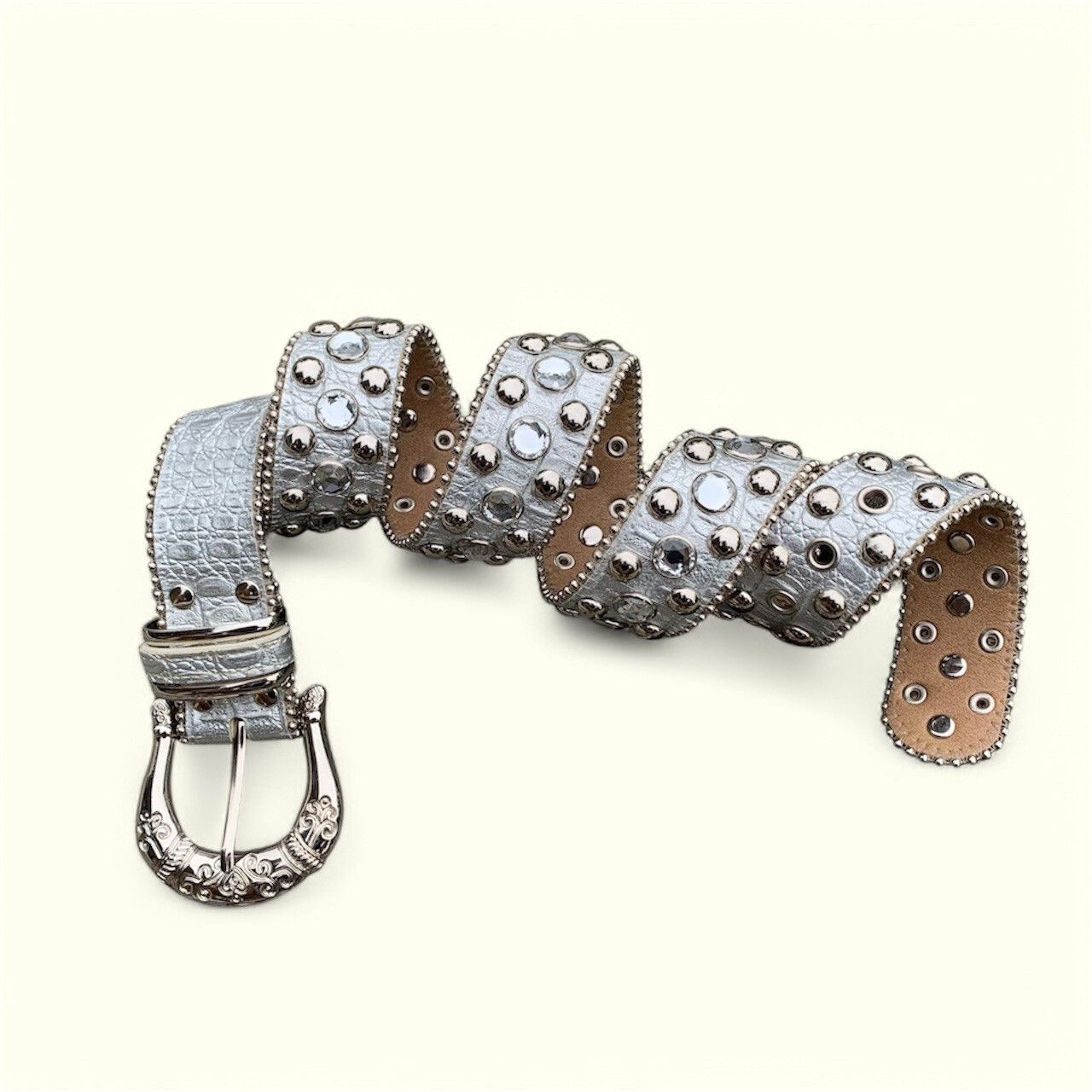 If Six Was Nine × Japanese Brand × Le Grande Bleu (L.G.B.) Vintage Crystal Studded Croco Leather Belt Size ONE SIZE - 3 Thumbnail