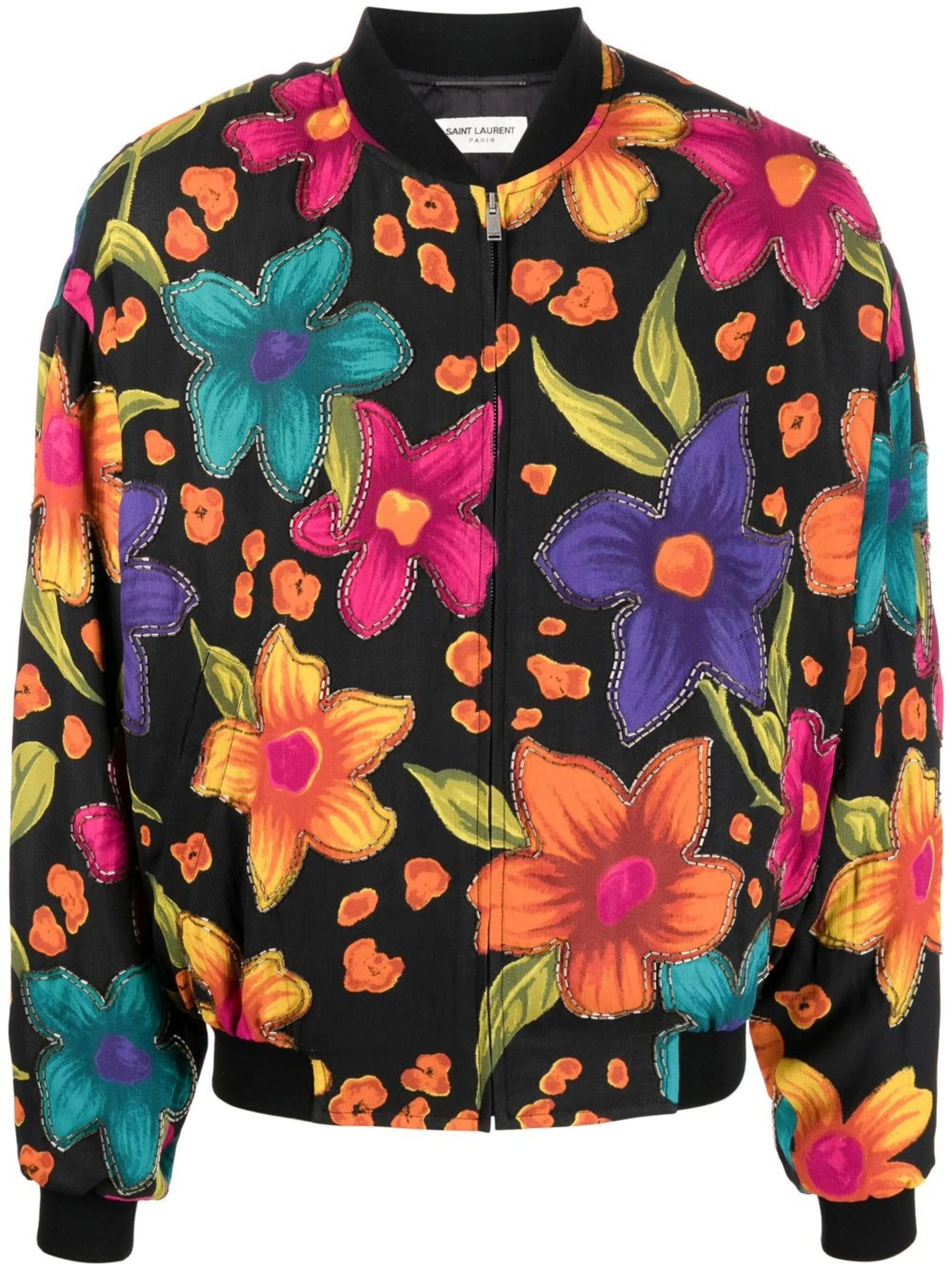 image of Saint Laurent Paris Oc11Z10524 Floral-Print Bomber Jacket In Multicolor, Men's (Size Large)