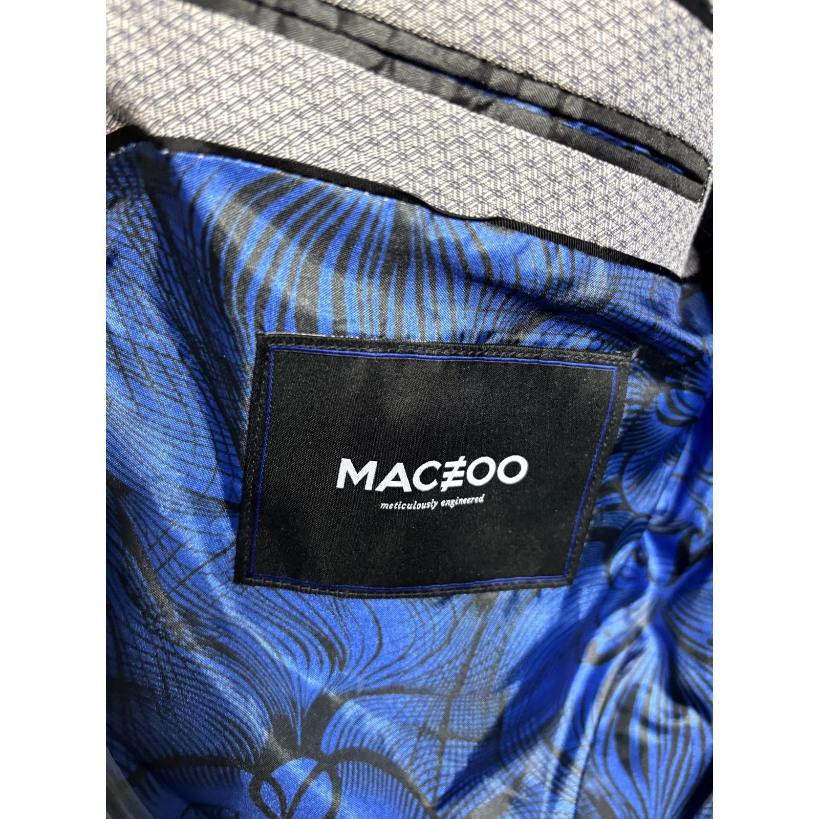 Maceoo MACEOO Blazer Mens 44 Blue Geometric Skull Lining Single-Breasted 2-Button Jacket Sport Coat Adult Mens Size 44R - 5 Thumbnail